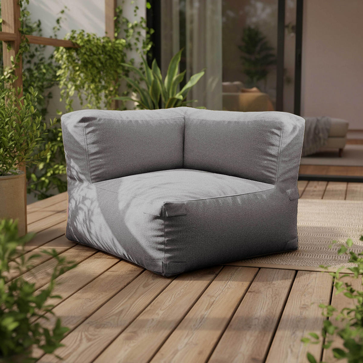 GARTENSOFA mit 5 Sitzplätzen, Grau - Grau, Textil (85/65/160cm) - Oviala