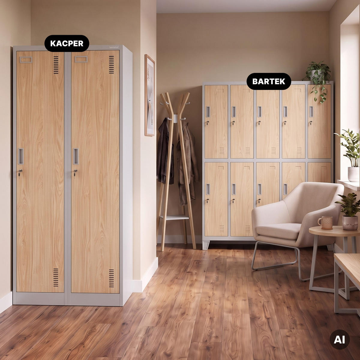 PERSONALSCHRANK KACPER 180x80x50 cm - Grau/Sonoma Eiche, Metall (80/180/50cm) - Jan Nowak
