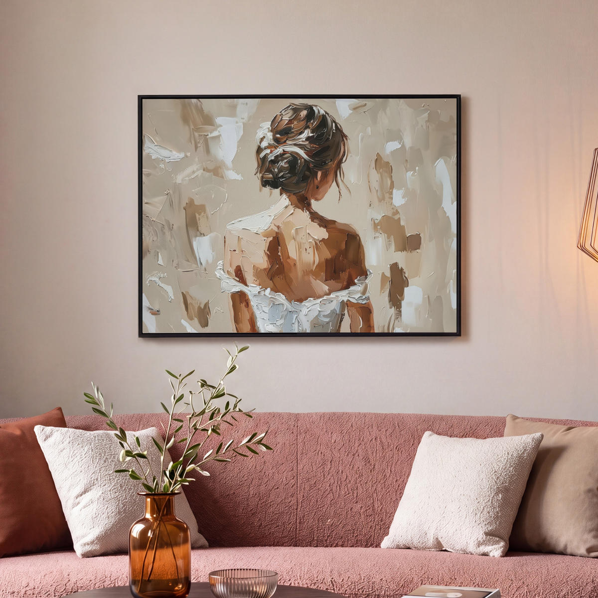 LEINWAND Bilder mit Rahmen - Frau - Farbe - Abstrakt - Beige - Modern - 80x60 - Sandfarben, Textil (80/60cm) - MuchoWow