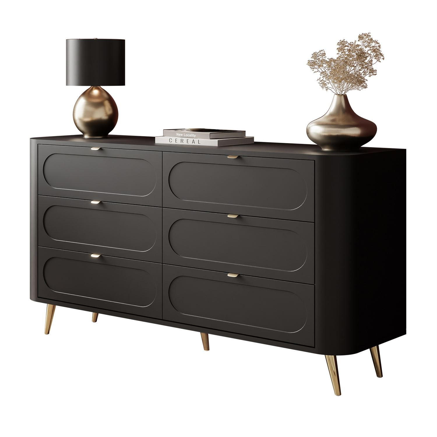 KOMMODE SHADOW II 6S mit Schubladen - Goldfarben/Schwarz, Holzwerkstoff (138/73/40cm) - Lookway