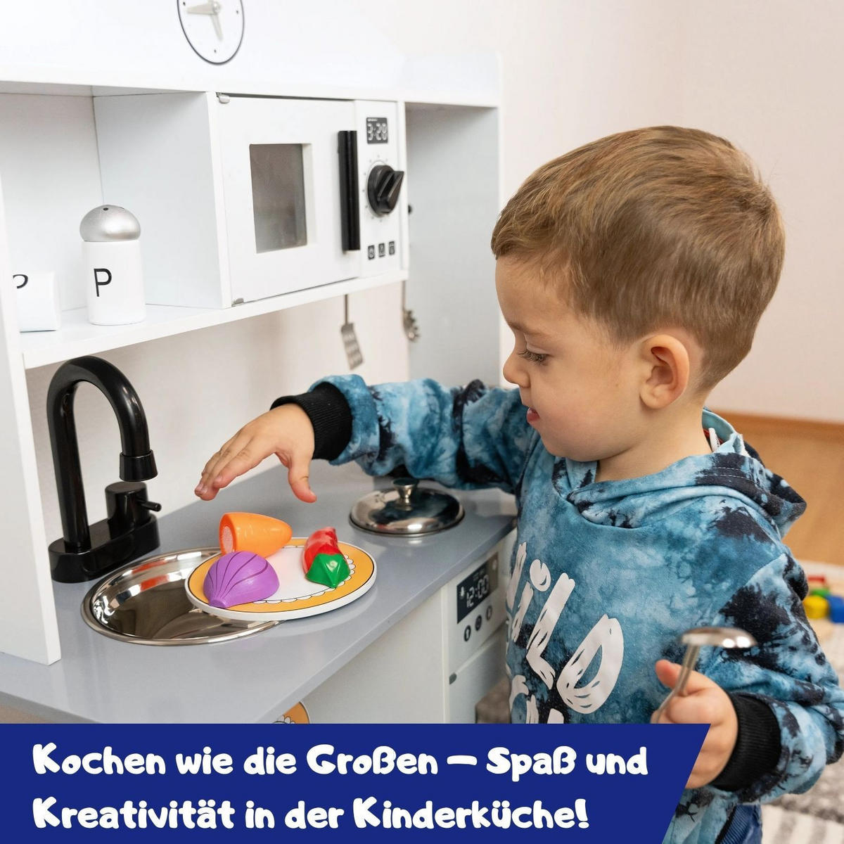 SPIELKÜCHE ELLA mit Zubehör 68/26/82 cm - Grau, Holz (68/26/82cm) - Coemo