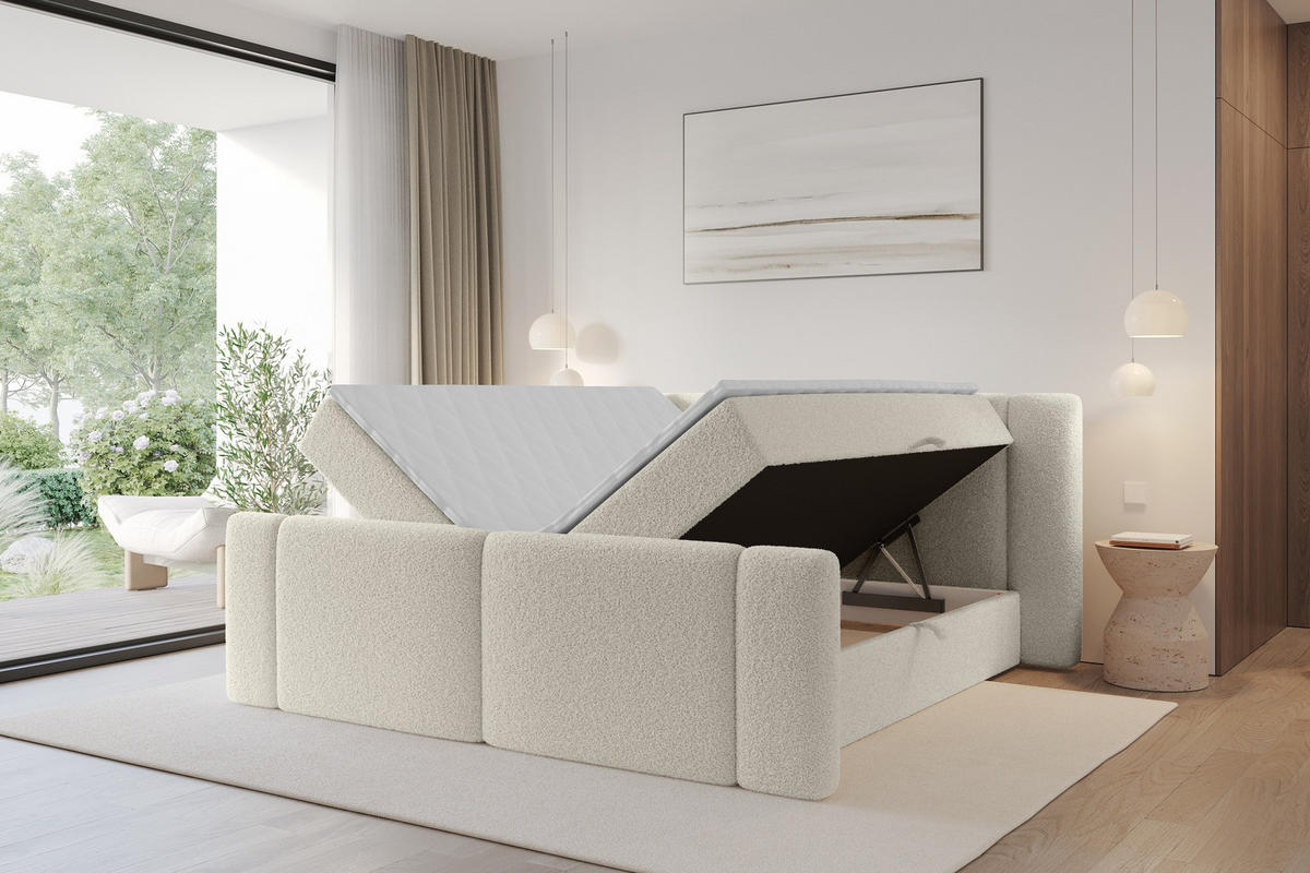 BOXBETT mit Matratze H4 - EVON Zanozek - 140x200 cm Beige - Kaschmir, Holzwerkstoff (140/200cm) - ALTDECOR