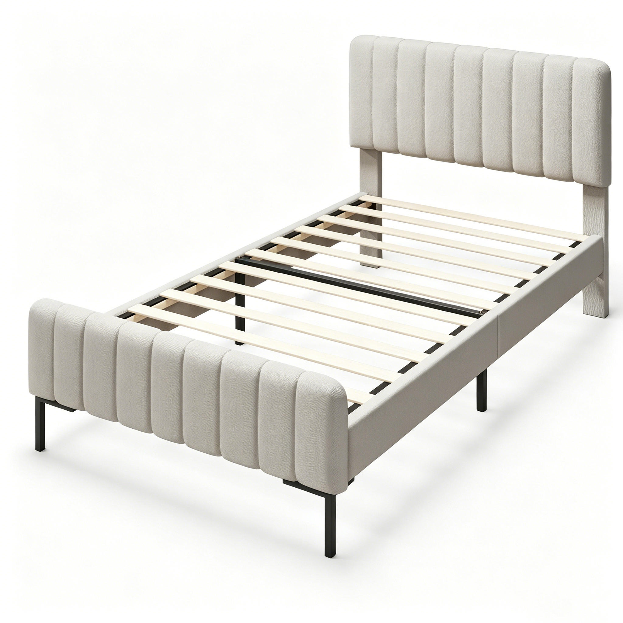 POLSTERBETT 90/200 cm DE-04014, mit verstellbarem Kopfteil und Leinenbezug, in Grau/Beige - Grau, Metall (90/200cm) - ComfortXL