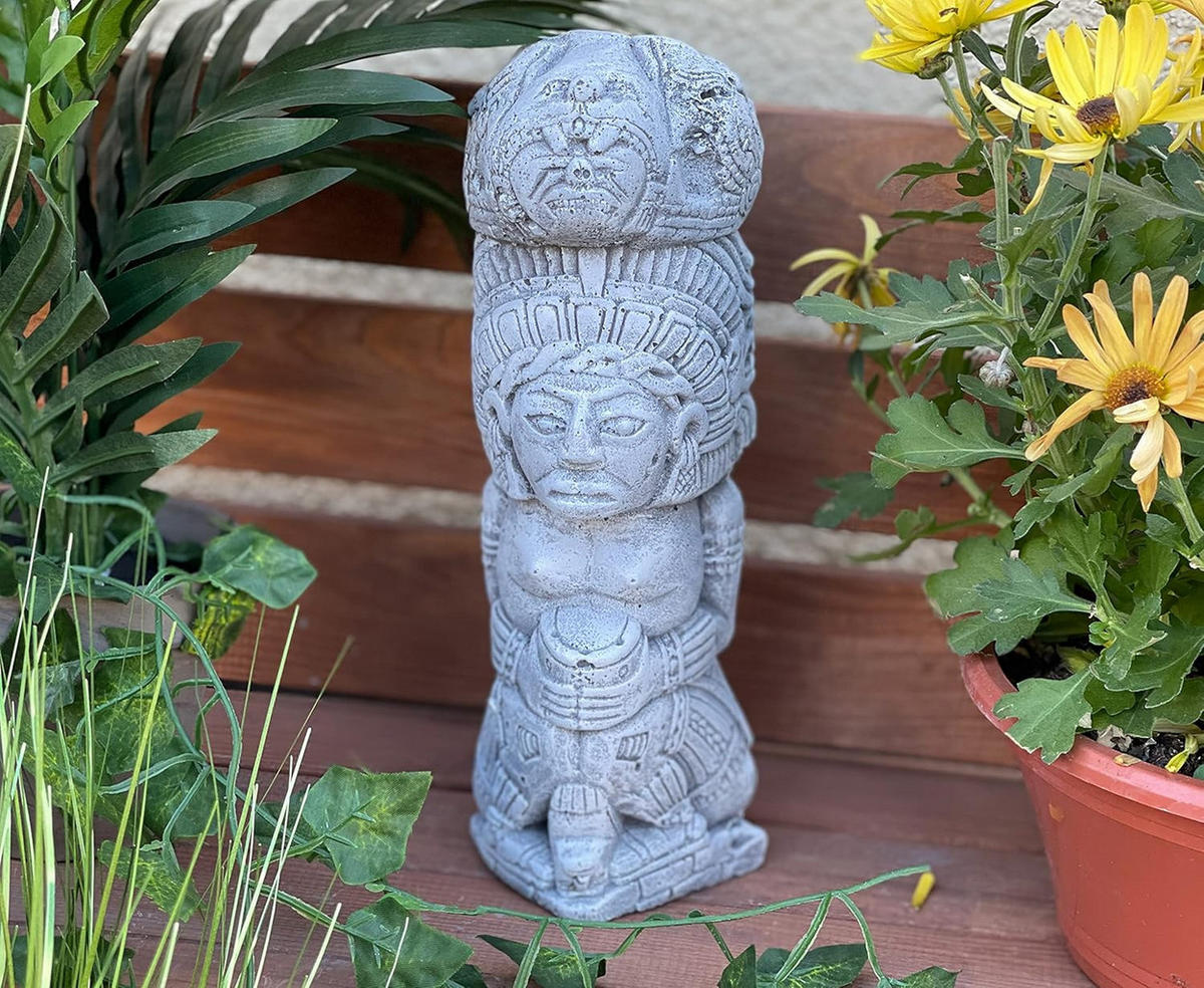 STEINSKULPTUR Steinfigur Azteken Totem frostfest wetterfest Tikki Steinguss - Grau, Stein (9/28/9cm) - stoneandstyle