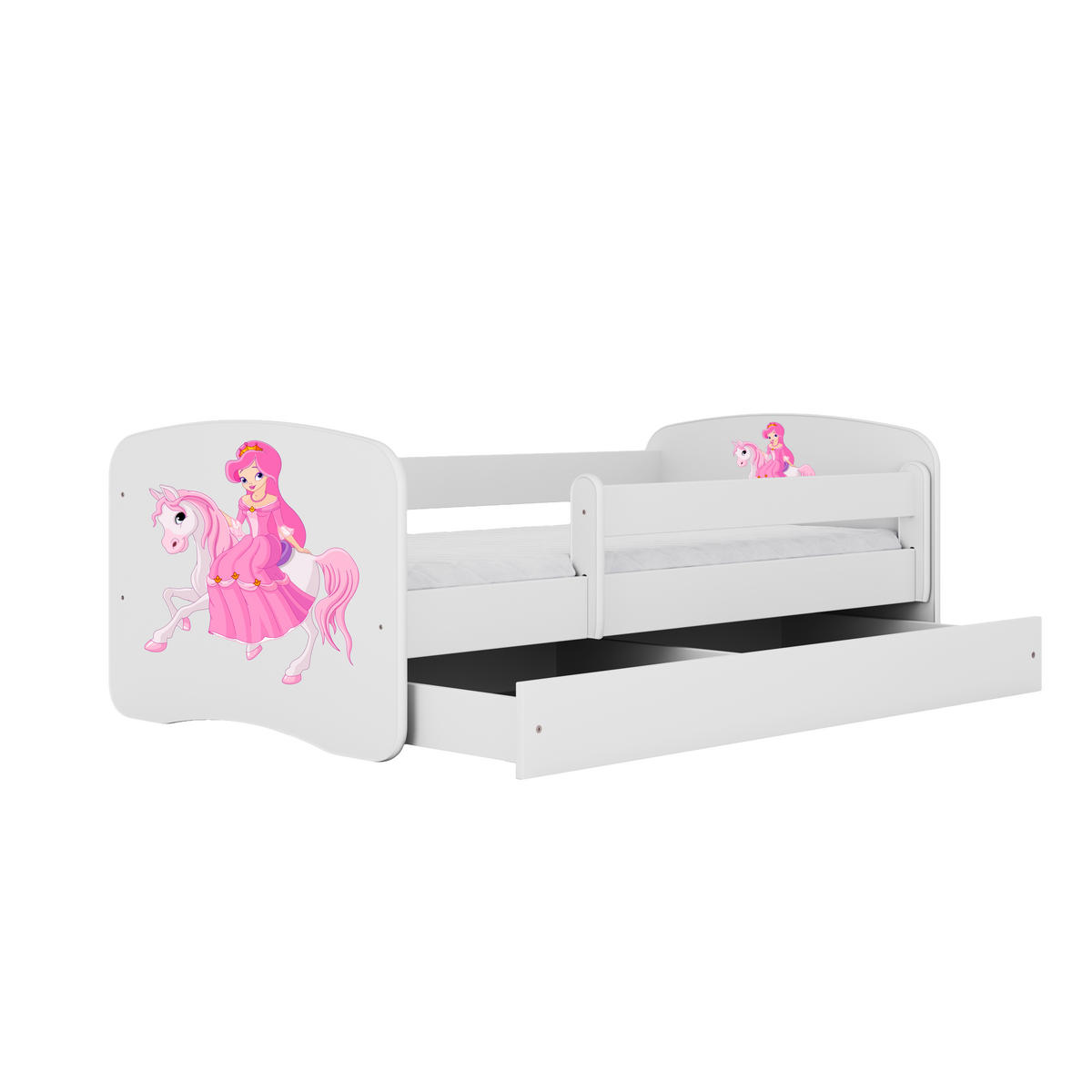 KINDERBETT Prinzessin zu Pferd mit Schublade und Matratze 180/80 - Weiß, Holzwerkstoff (80/180cm) - RAUMHIRSCH FURNITURE