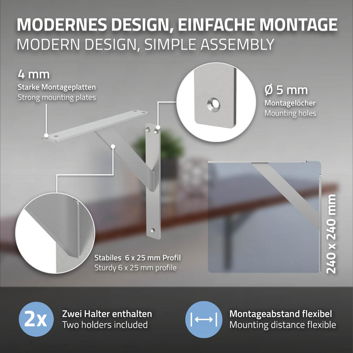 REGALTRÄGER 2er Set - Silberfarben, Metall (24/3/24cm) - ML-DESIGN
