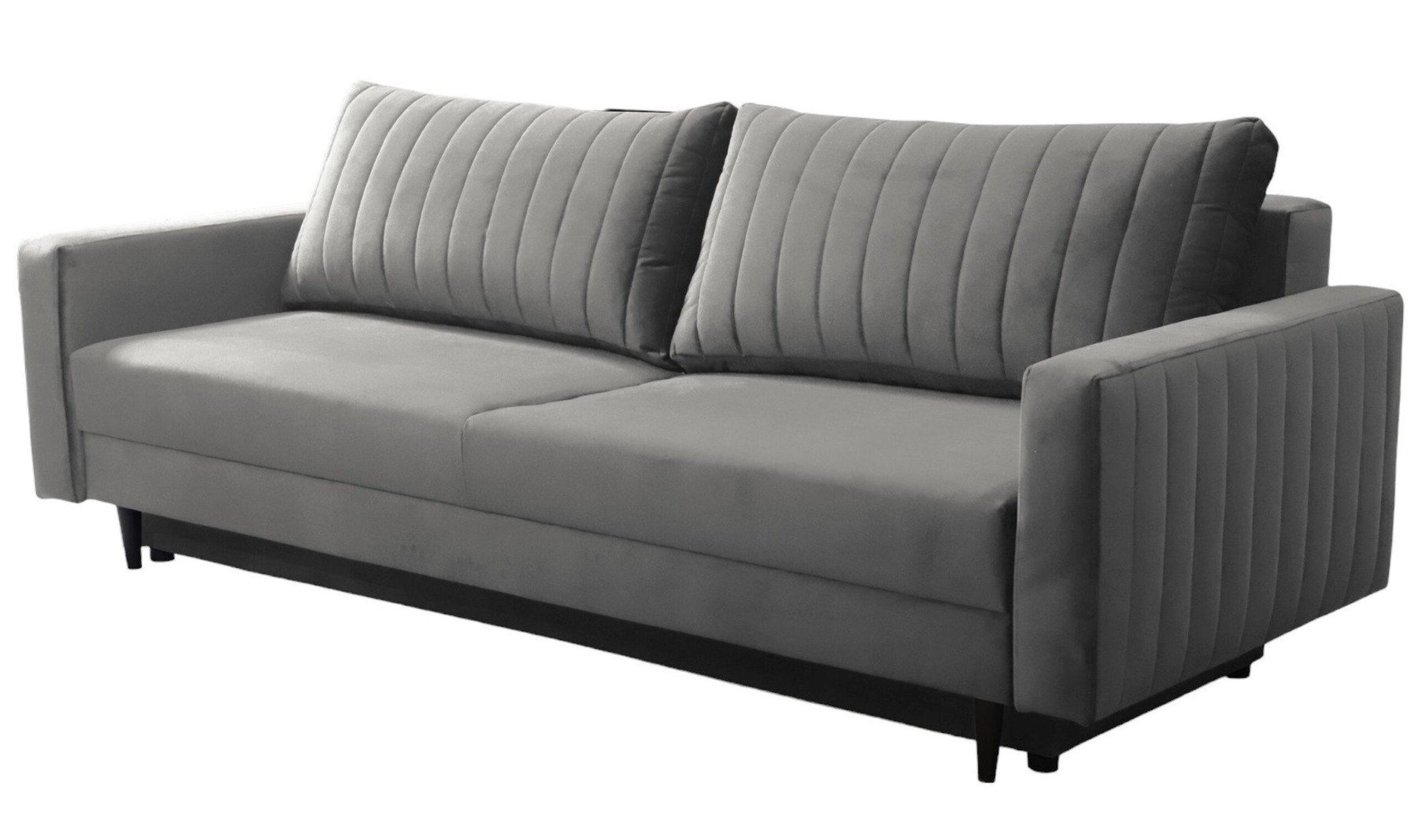 SCHLAFSOFA PALMO, Sofa mit Schlaffunktion und Bettkasten, Farbe: Grau, Velourstoff - Grau, Textil (220/86/94cm) - Sepro Meble