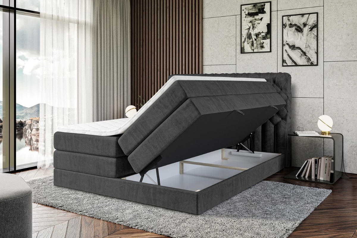 BOXSPRINGBETT BOXI8 KING - 120x200 - H3/H4 - Schwarz - Schwarz, Holzwerkstoff (120/200cm) - ALTDECOR