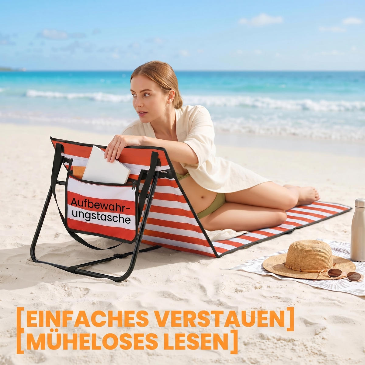 FALTBARE STRANDLIEGE, 142 x 51 x 40 cm, Stahl, Oxford, Rot - Rot, Kunststoff (51/40/142cm) - Outsunny