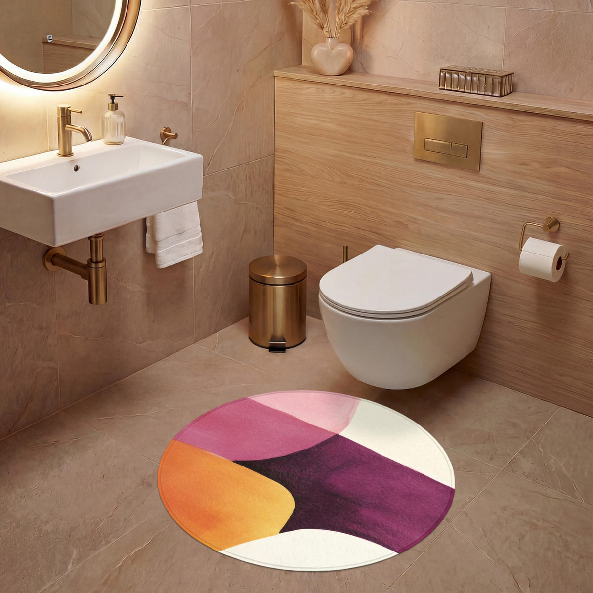 WC PŘEDLOŽKA Tvary - abstraktní - barevné 70x70 cm - terakotová, textil/plast (70/1cm) - OnlyWow