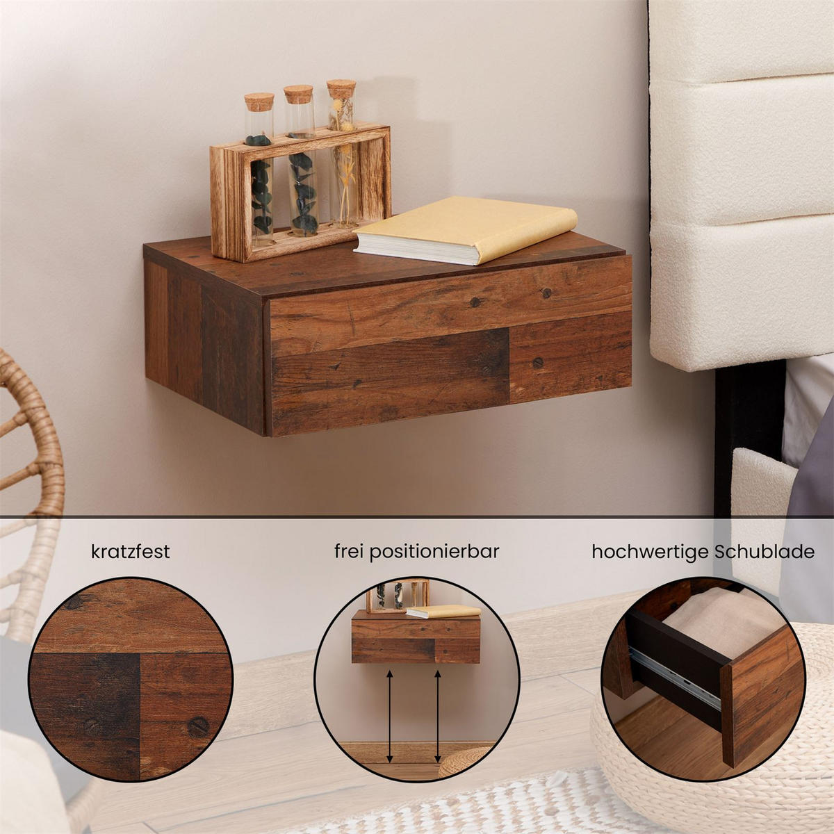 NACHTTISCH ANNE hängend - Dunkelbraun, Holzwerkstoff (42/14/30cm) - CARO-Möbel