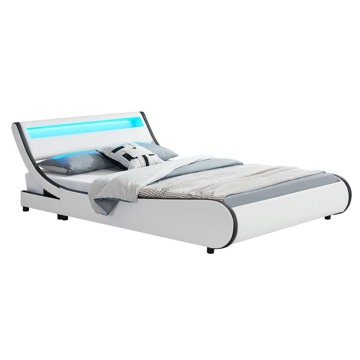 POLSTERBETT Valencia weiß 180x200 cm mit LED - Weiß, Textil (180/200cm) - Juskys