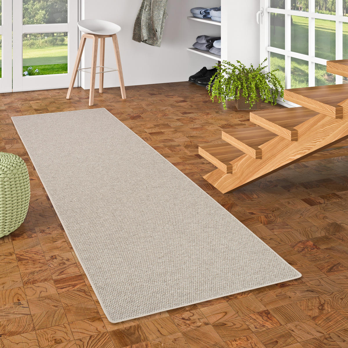 LÄUFER NATUR TEPPICH WOLLE BENTZON FLACHGEWEBE - Braun, Textil (80/160cm) - Snapstyle