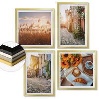 WANDBILDER 4er Set - 50x50 cm & 40x60 cm Goldrahmen - Charmante Straßen mit Kaffee - Goldfarben, Kunststoff (50/50cm) - ArtPrintCave