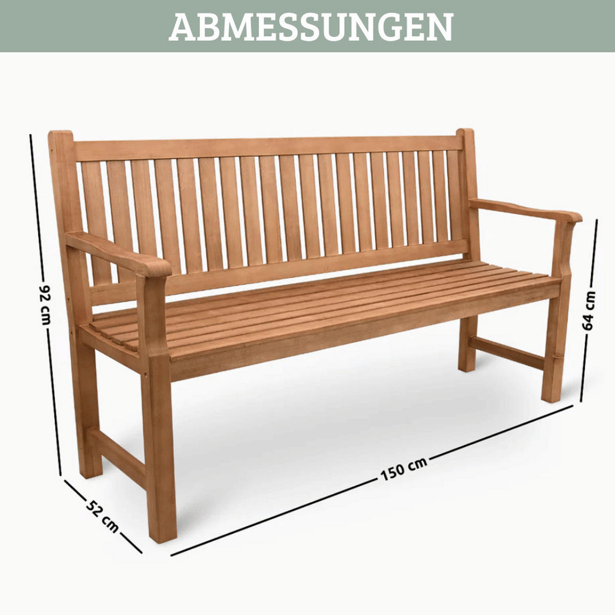 GARTENBANK Holz 3-4 Sitzer EGON Wetterfest 150cm Parkbank - Braun, Holz (150/92/52cm) - DELUKE
