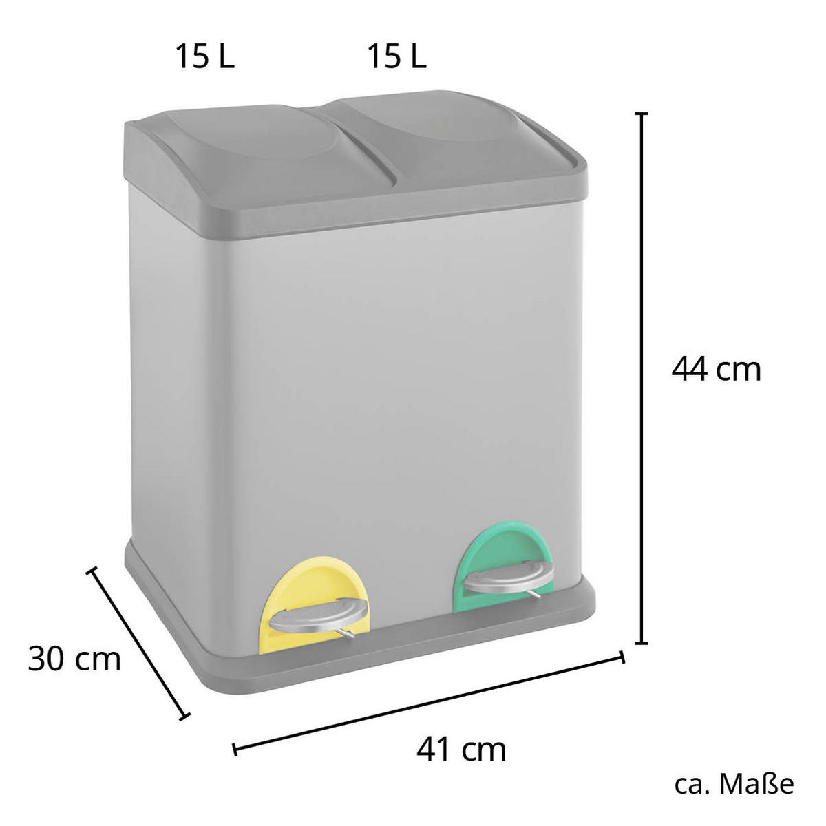 MÜLLEIMER TC2X15 30L 2x15 - Grau, Metall (41/44/30cm) - SVITA
