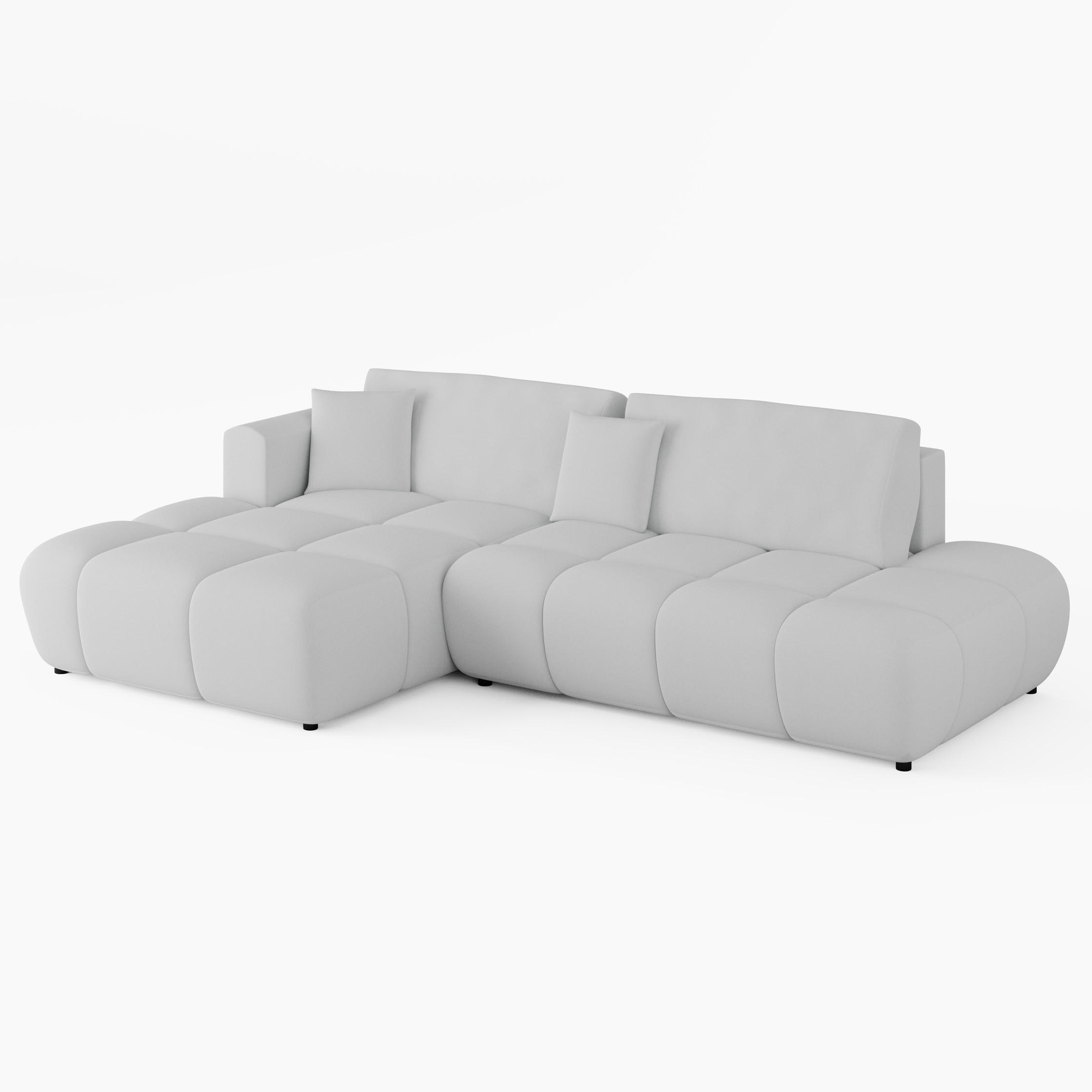 ECKSOFA BARI Links Ecru Velours Easy Clean L-Form Couch mit Schlaffunktion & Bettkasten - Ecru/Schwarz, Holz (170/280cm) - Barchello