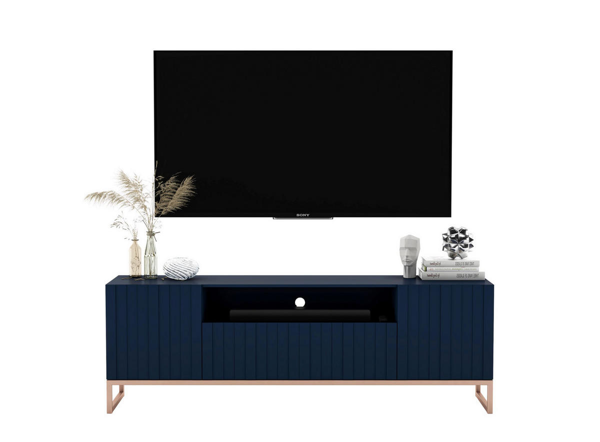 TV-SCHRANK Elpis2 Marineblau Matt mit Metallrahmen 150 cm - Blau/Kupferfarben, Holzwerkstoff/Metall (150/51.5/36.5cm) - Meble Lindner