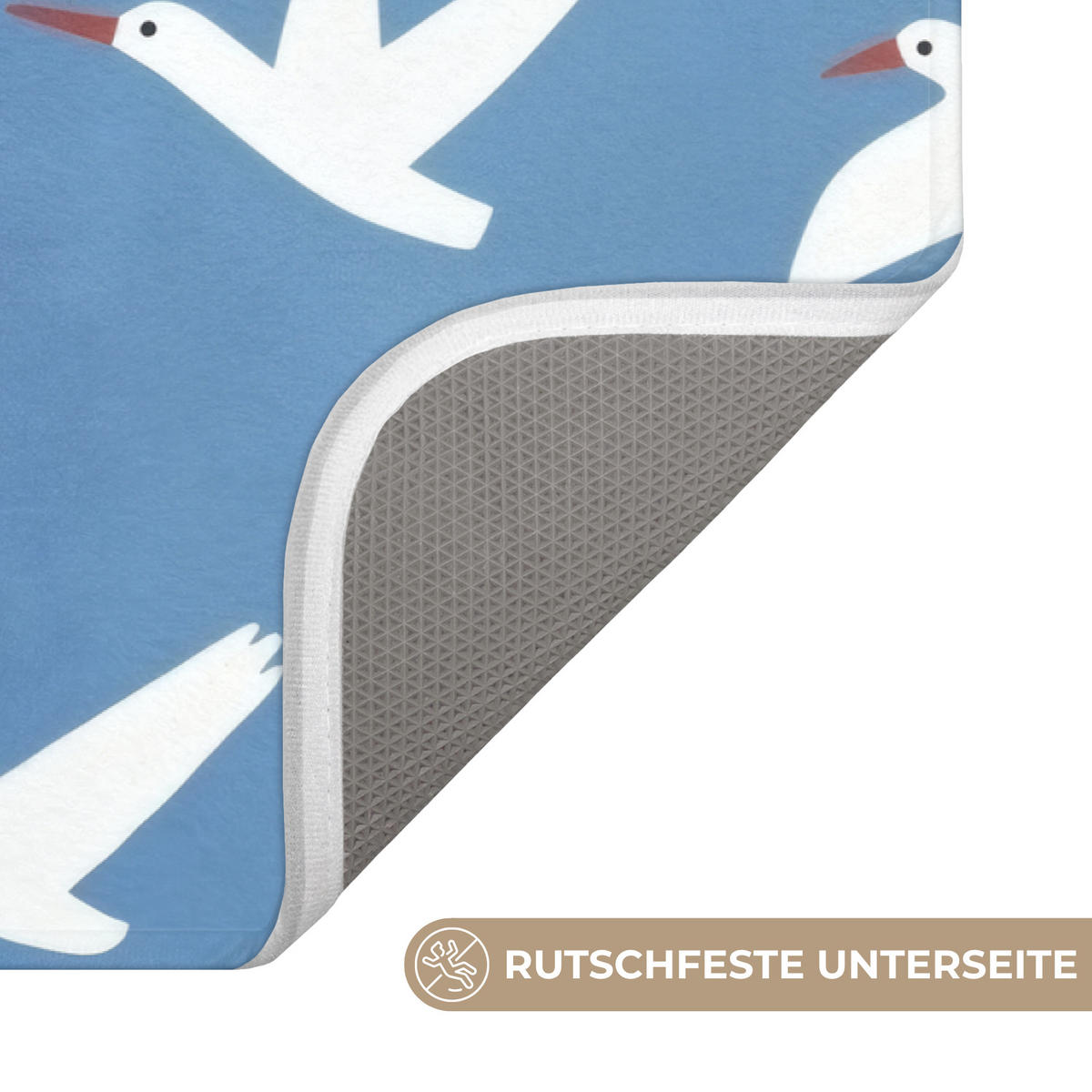 BADEMATTE Vögel - Weiß - Muster 60x40 cm - Blau, Kunststoff/Textil (60/40cm)