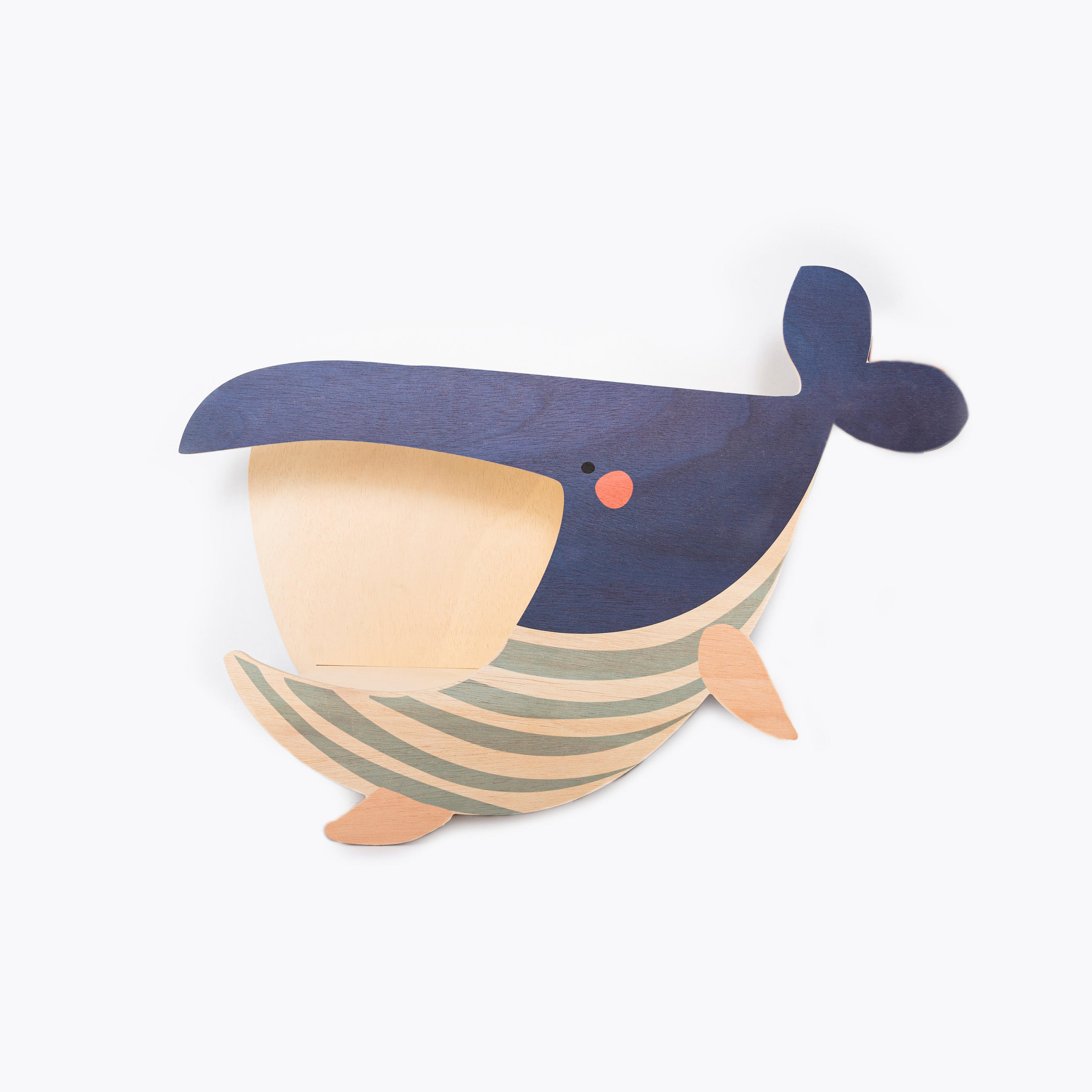 REGAL aus Birkenholz in Blau und Weiß in Form eines Wals WHALE - Beige, Holz (50/67/21cm) - RNT By Really Nice Things