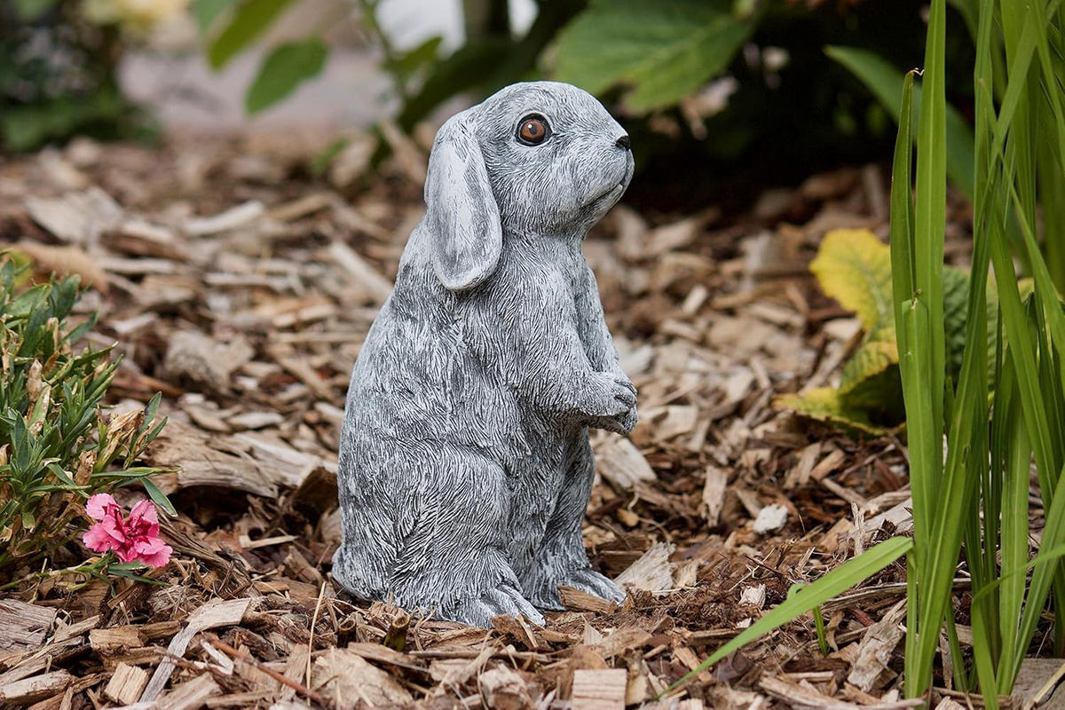 STEINFIGUR Hase Kaninchen Widder Balduin, Frostfest - Grau, Stein (9/20/10cm) - stoneandstyle
