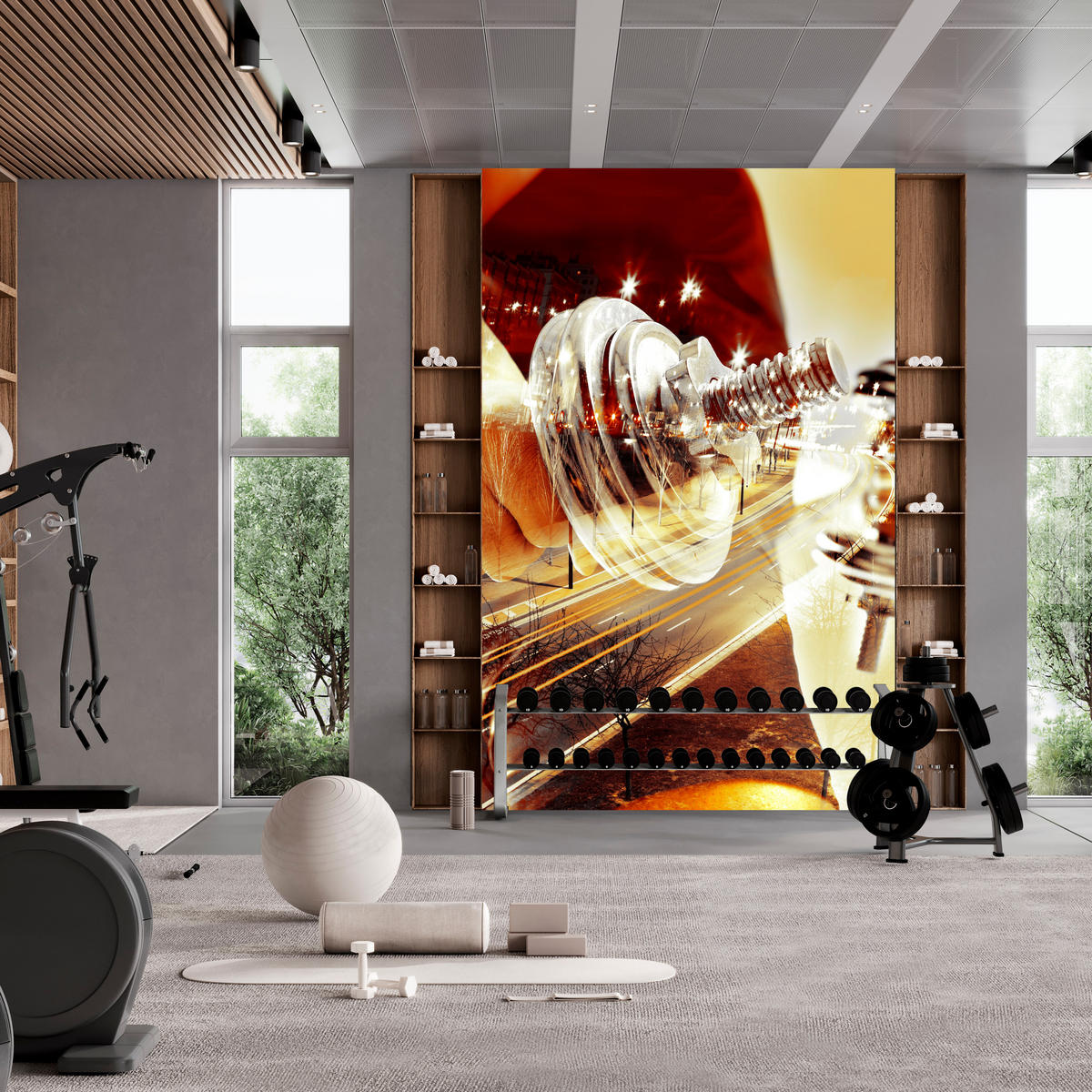 FOTOTAPETE für Jugendzimmer Sportler Mann Stadt Nacht Straße 450x315 - Gelb/Beige, Papier (450/315cm) - Muralo