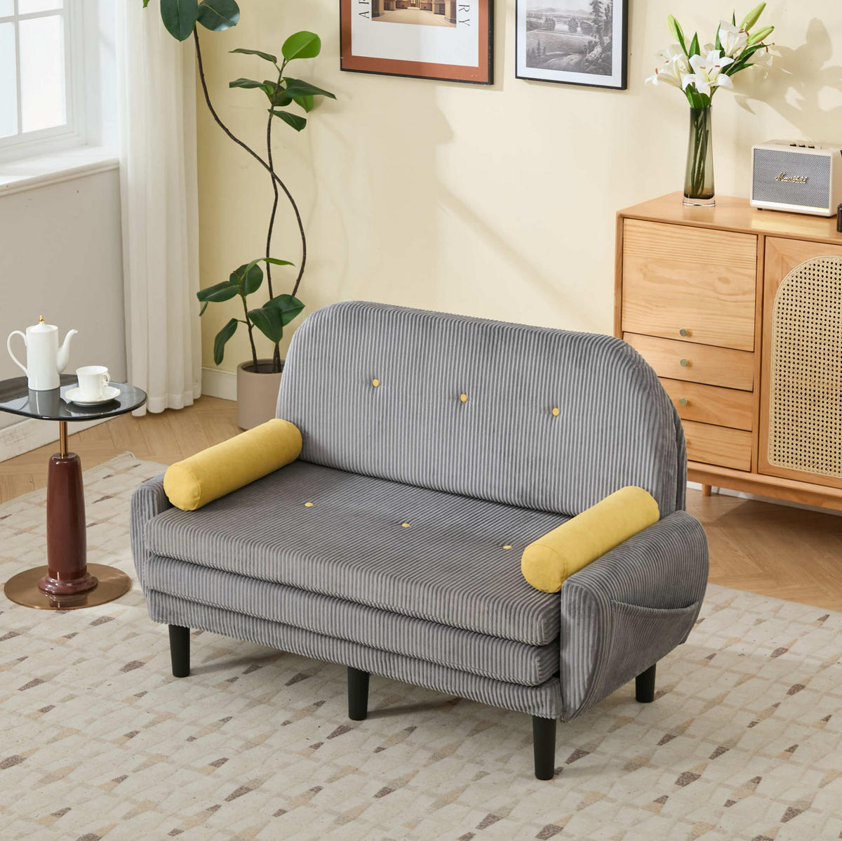 SOFA verstellbar Grau mit Stauraum und 2 Kissen - Grau, Kunststoff (77/85/133.5cm) - Meubliv