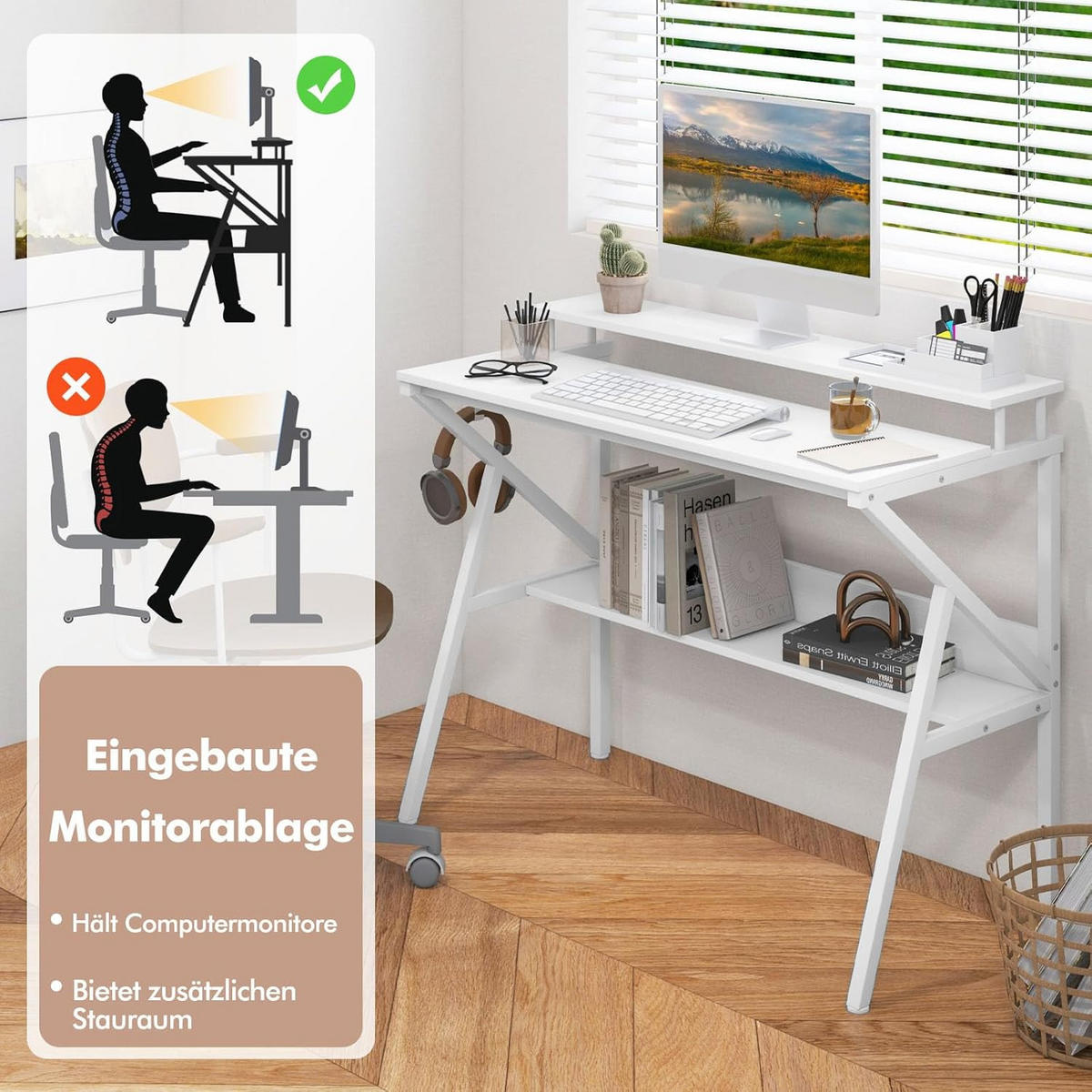 DATORBORD vitt - Vit, Träbaserade material (48/100/81.5cm) - COSTWAY