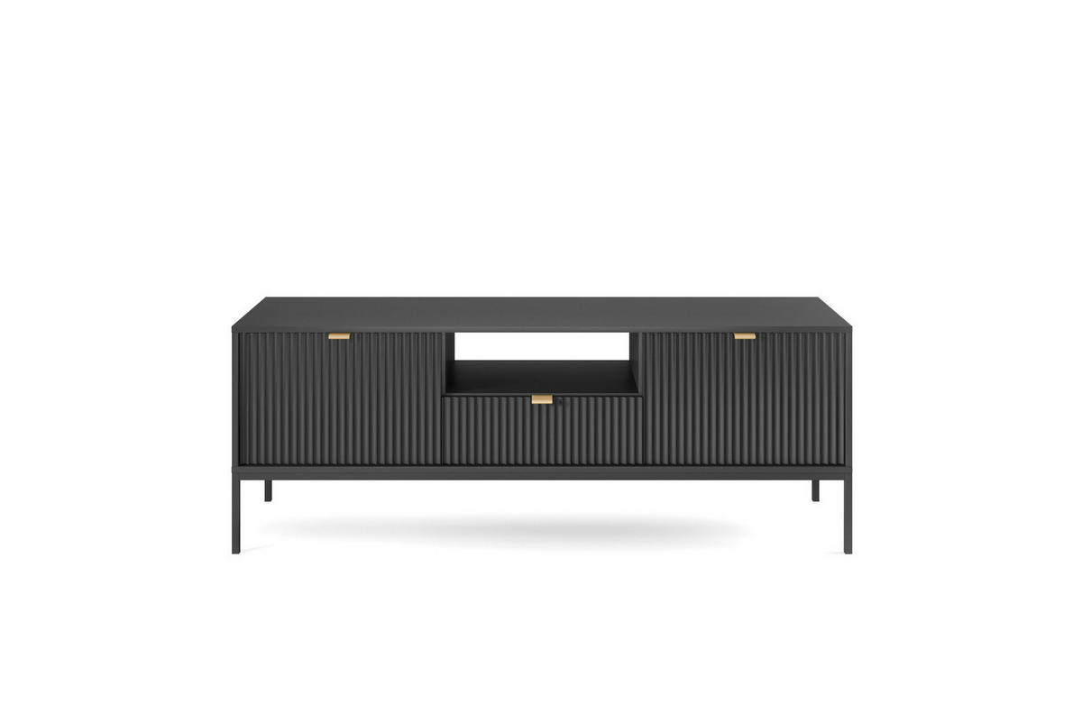 LOWBOARD Kioto RTV 154 cm in Schwarz und mit schwarzen Füßen - Schwarz Hochglanz/Goldfarben, Holzwerkstoff/Metall (154/56/39cm) - Ravio