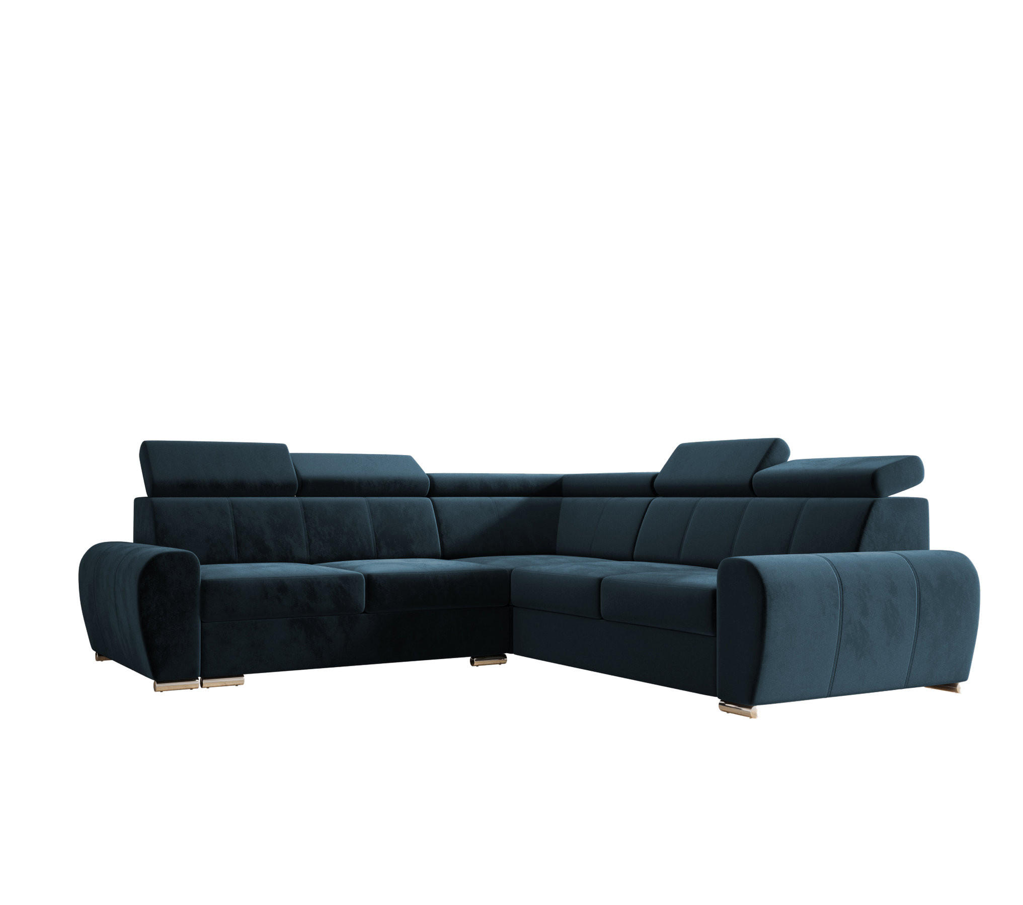 ECKSOFA APOLLO KN09, Eckcouch in L-Form mit Schlaffunktion, Farbe: Blau, Velourstoff, Ottomane Rechts - Blau, Textil (255/255cm) - O-Sofa