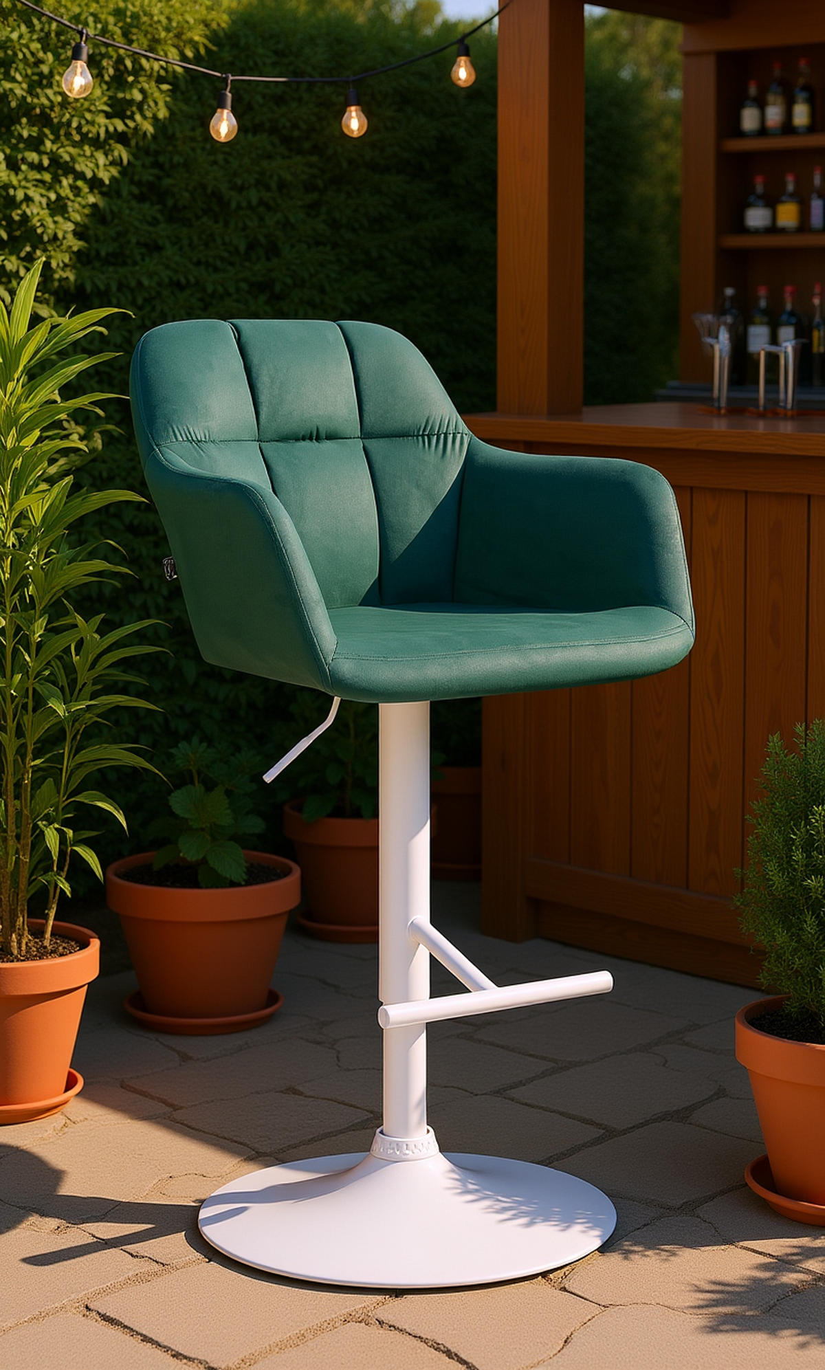 BARHOCKER Nardo Samt weiß grün - Weiß/Grün, Textil/Metall (57/118/59cm) - TPFLiving