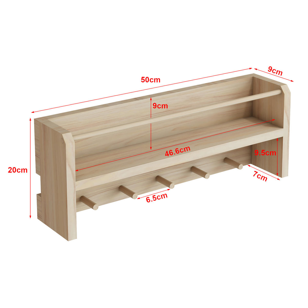KINDERGARDEROBE Sundeved - Naturfarben, Holz (50/20/9cm) - [en.casa]