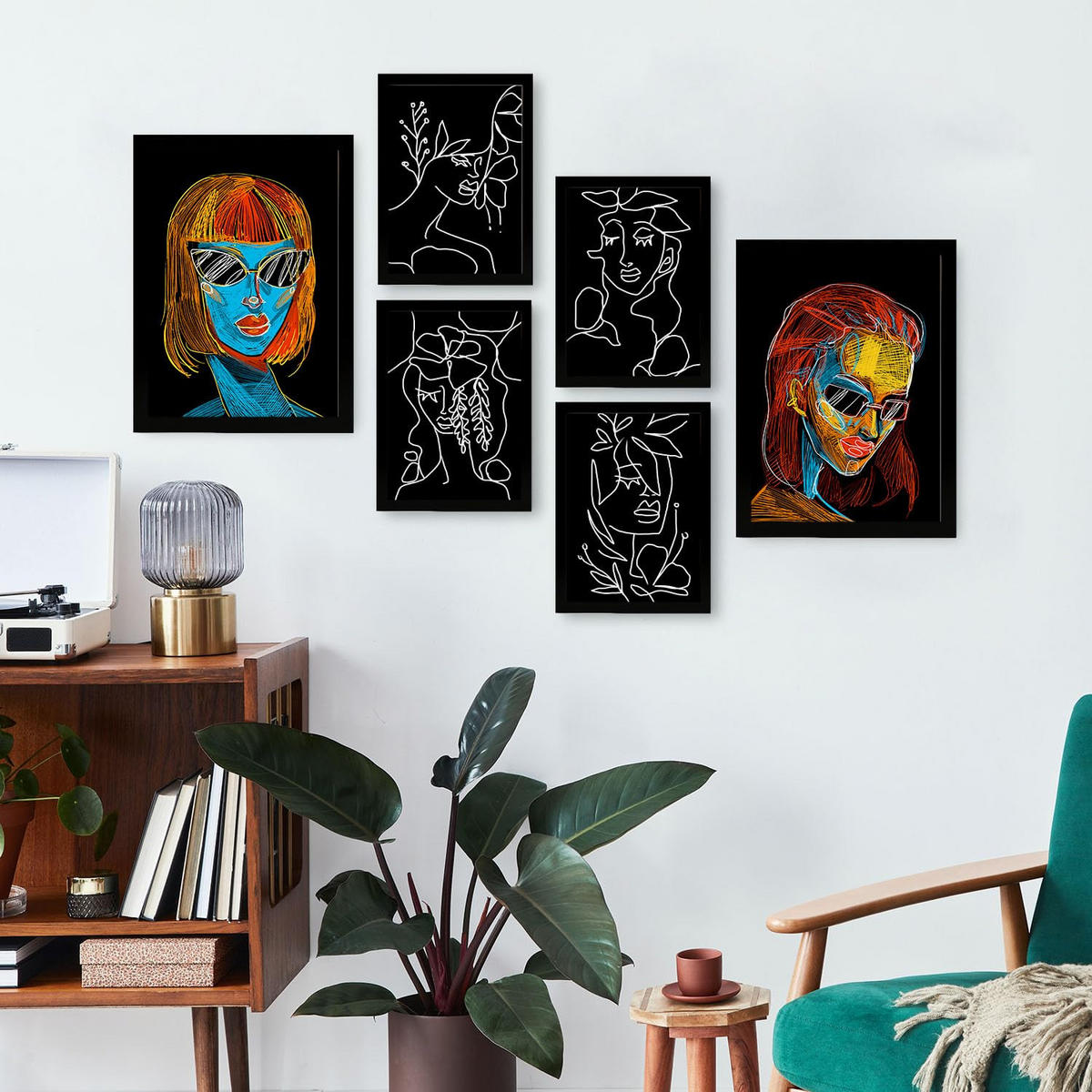 POSTER Set Mit 6 Schönheitstöne 1 In Weibliche Zusammenfassung Ästhetische Dekorative Gemälde Für Ihr Wohnzimmer Zuhause A3 & A4 Schwarzer Rahmen - Schwarz, Papier (29/3cm) - Nacnic