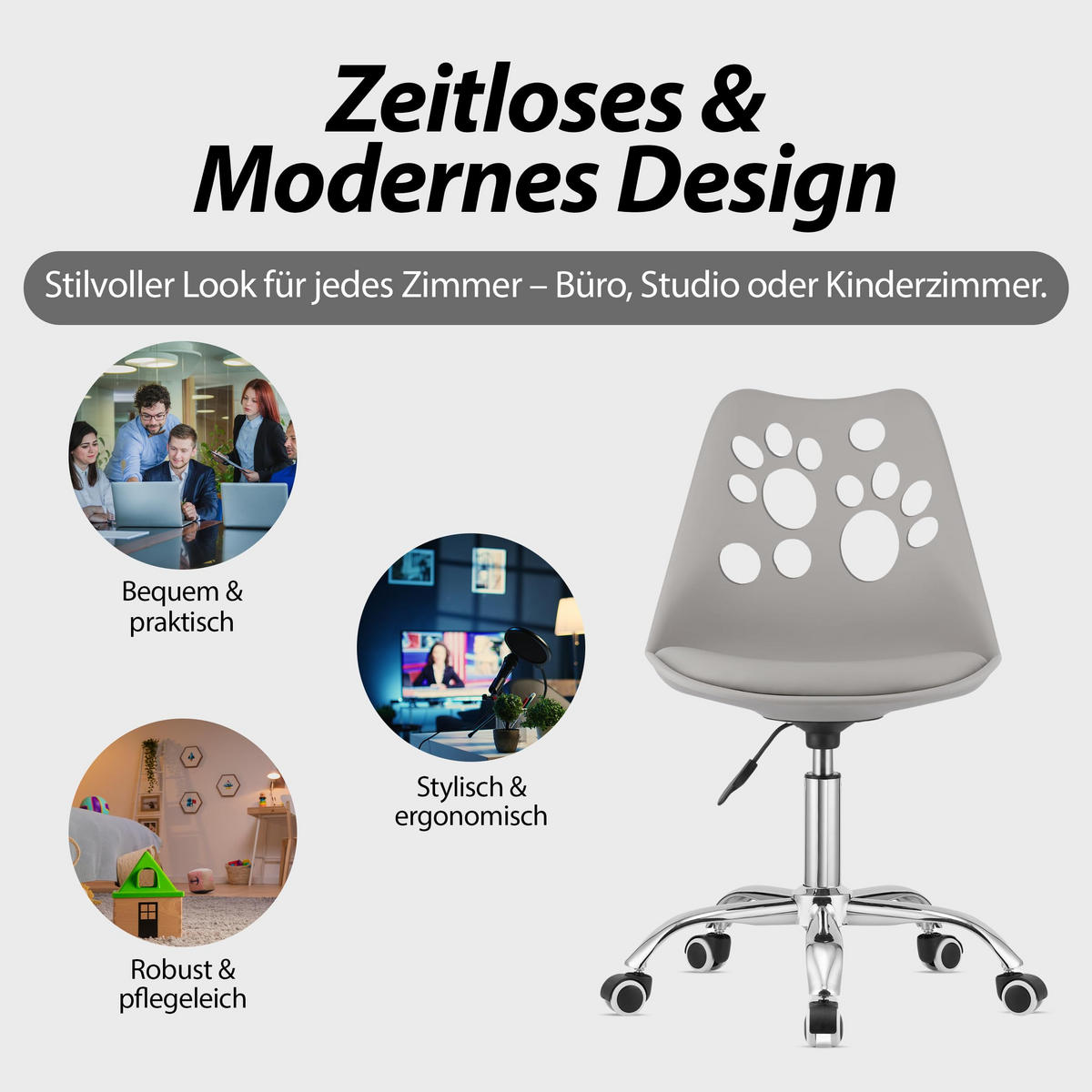 BÜRODREHSTUHL Grau, Höhenverstellbar, Rollen, Ohne Armlehnen, Ergonomisch Für Home Office Und Schlafzimmer - Grau, Textil (51/94/58cm) - Best For Home