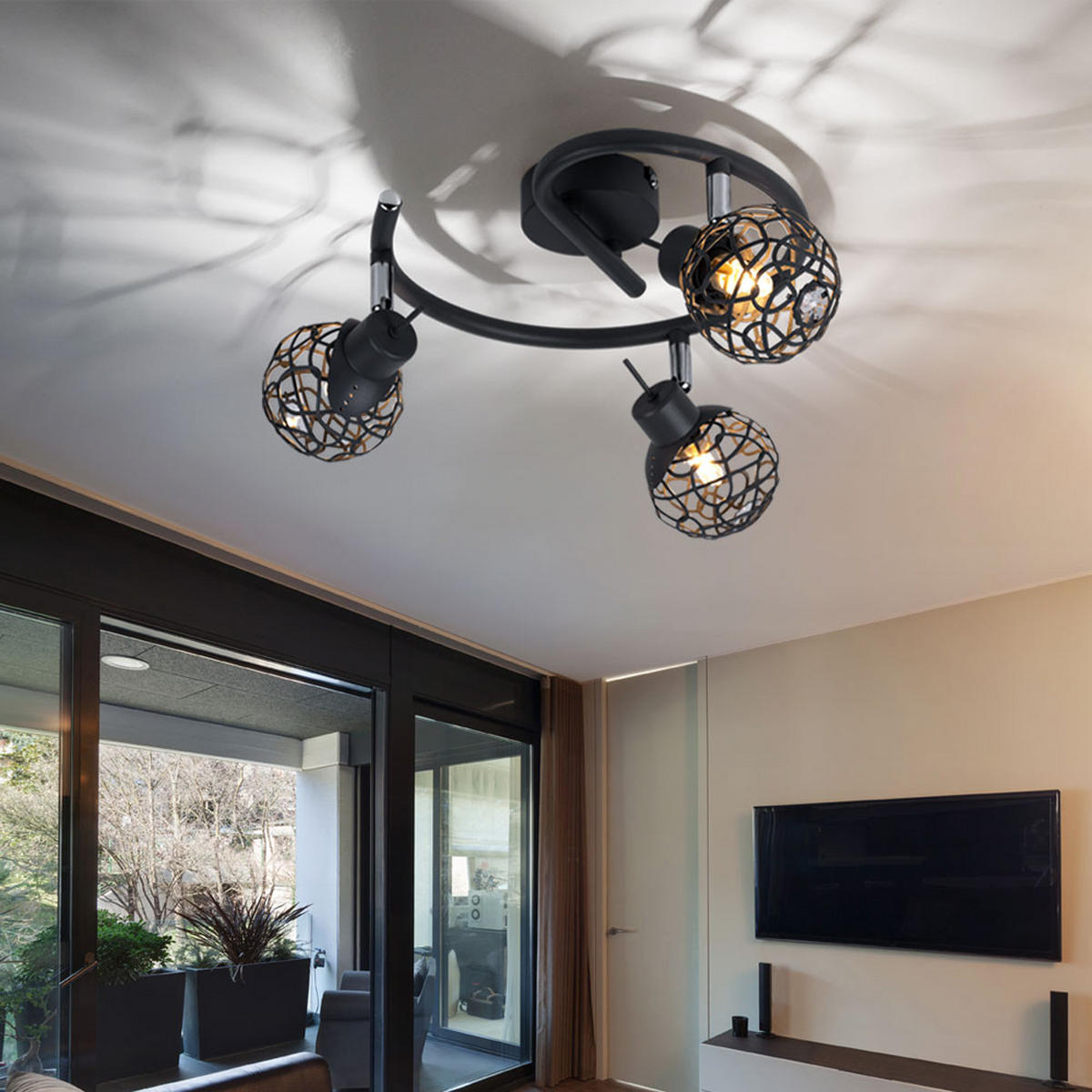 DECKENLEUCHTE Metall Grau Kristalloptik - Grau, Metall (25/25/14cm) - Globo Lighting