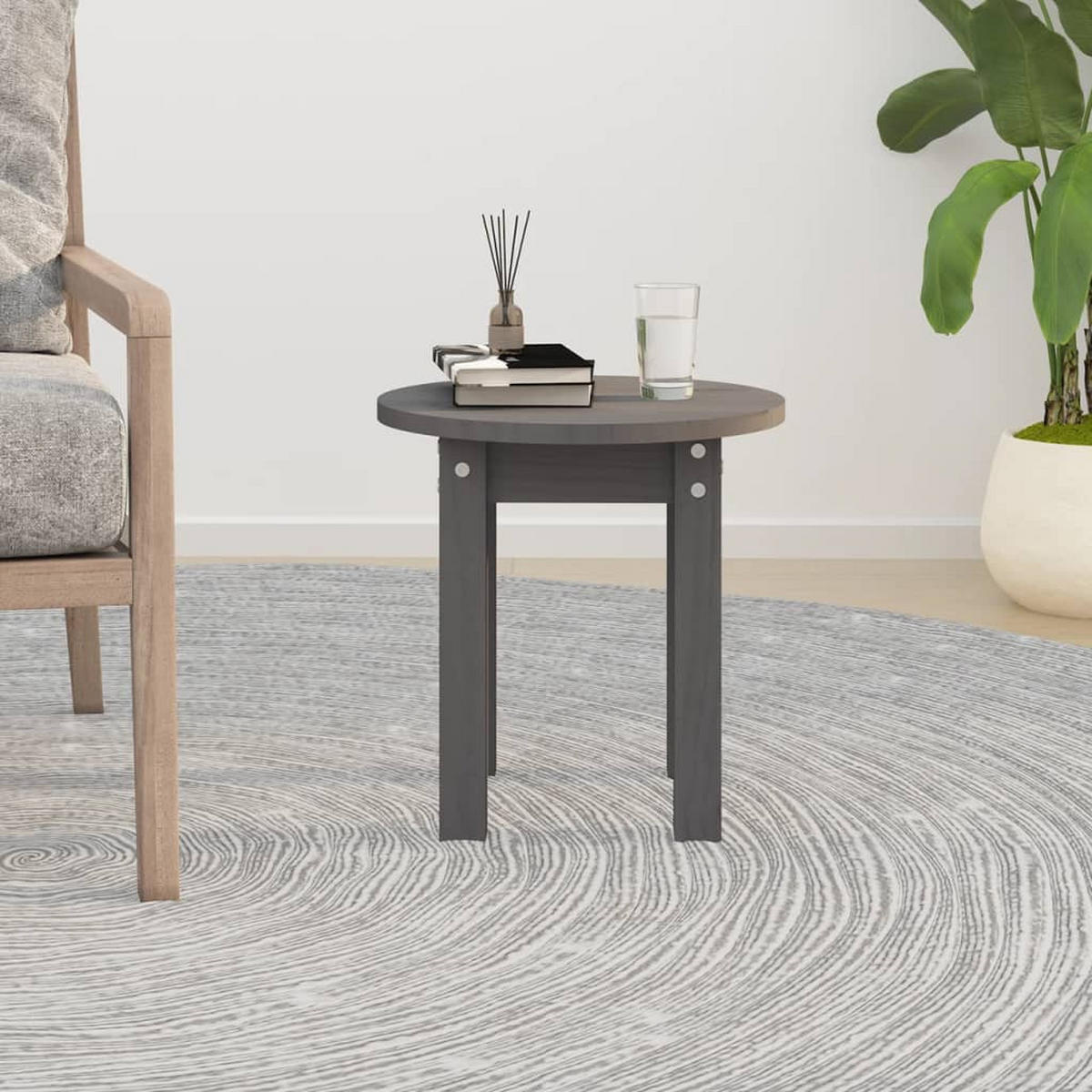 COUCHTISCH Grau Ø 35x35 cm Massivholz Kiefer - Grau, Holz (35/35/35cm) - furnicato