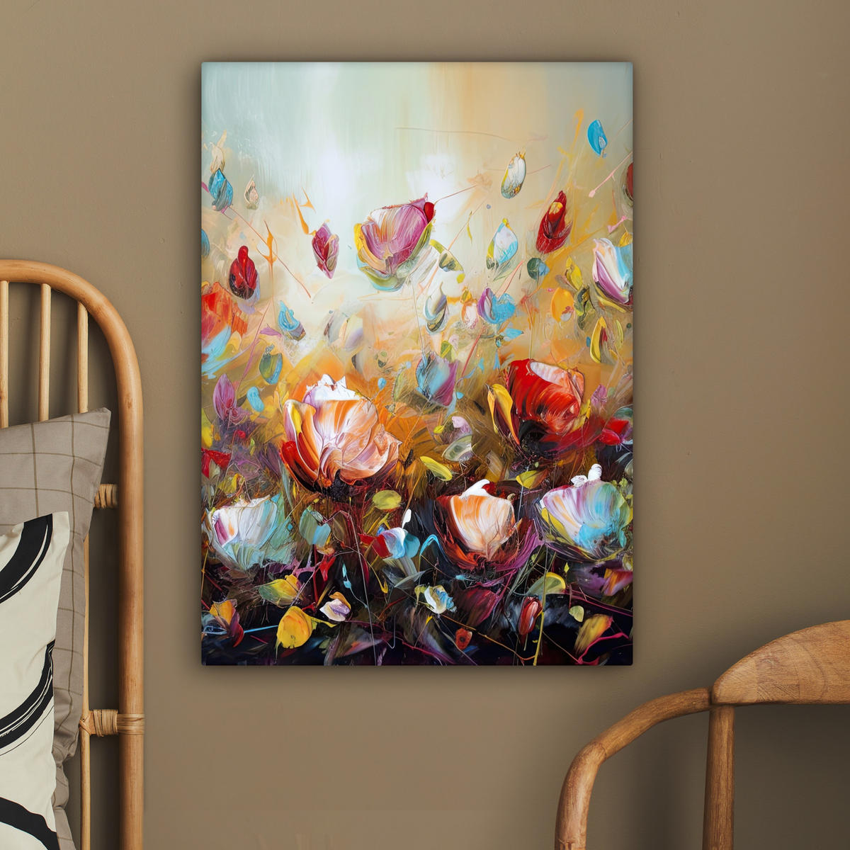 LEINWANDBILD Blumen - Kunst - Natur - Ölgemälde 60x80 cm - Multicolor, Textil (60/80cm) - MuchoWow