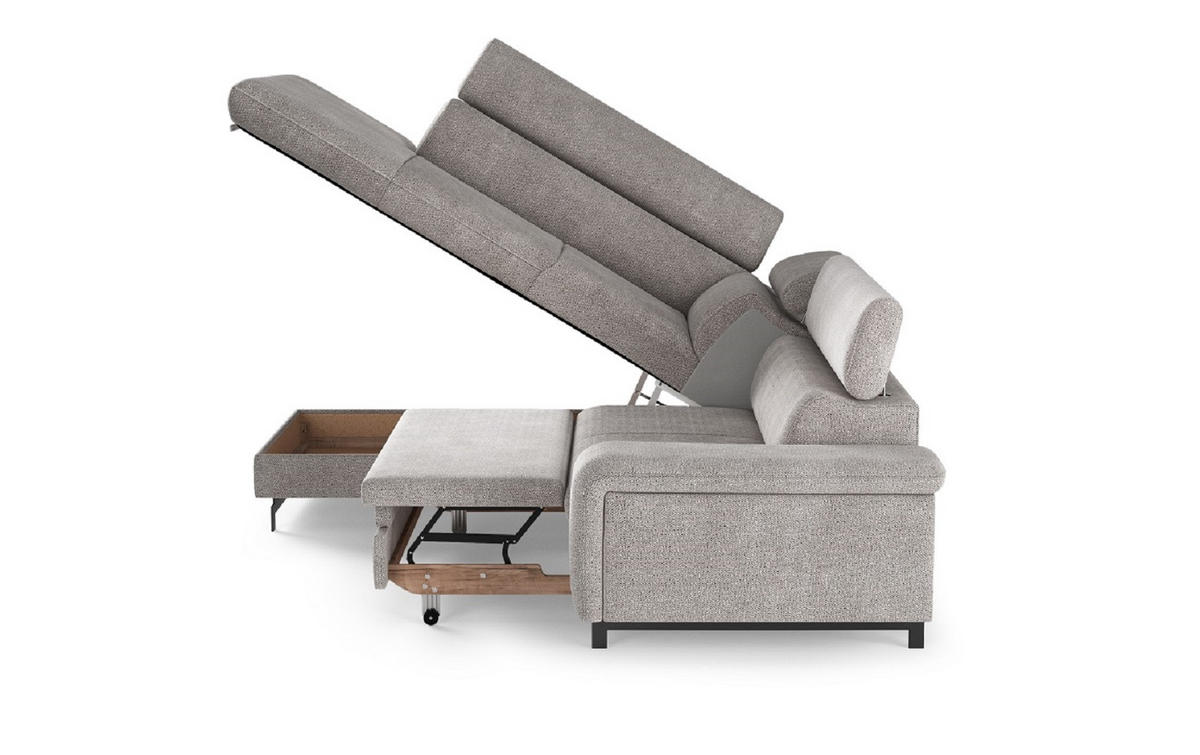 ECKSOFA mit Schlaffunktion und Bettkasten - Sandfarben/Schwarz, Kunststoff/Textil (262/215cm) - Cotta