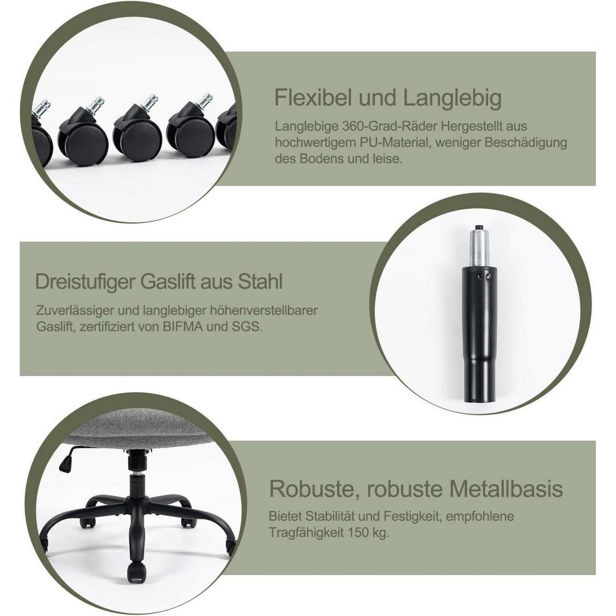 BÜROSTUHL Ergonomisch Grau Stoff - Grau, Textil (68/115/65cm)