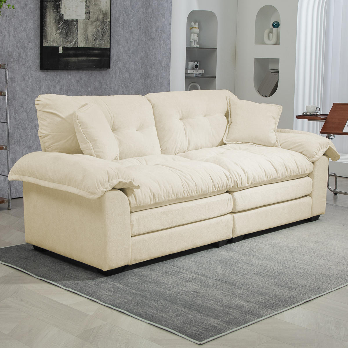 ZWEISITZER-SOFA Chenille-Polster mit tiefem Sitz 213,4/90,1/87,6 cm Beige - Beige, Textil (90.1/87.6/213.4cm) - Redom