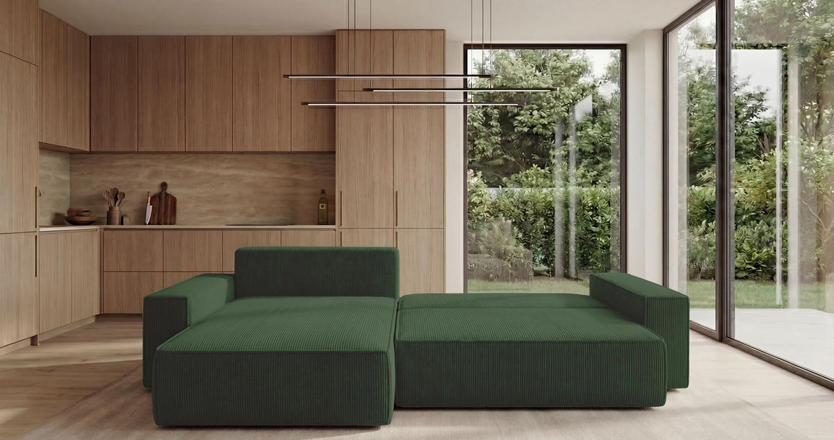 ECKSOFA California mit Schlaffunktion Grün Links - Grün, Textil (280/185cm) - Cornero