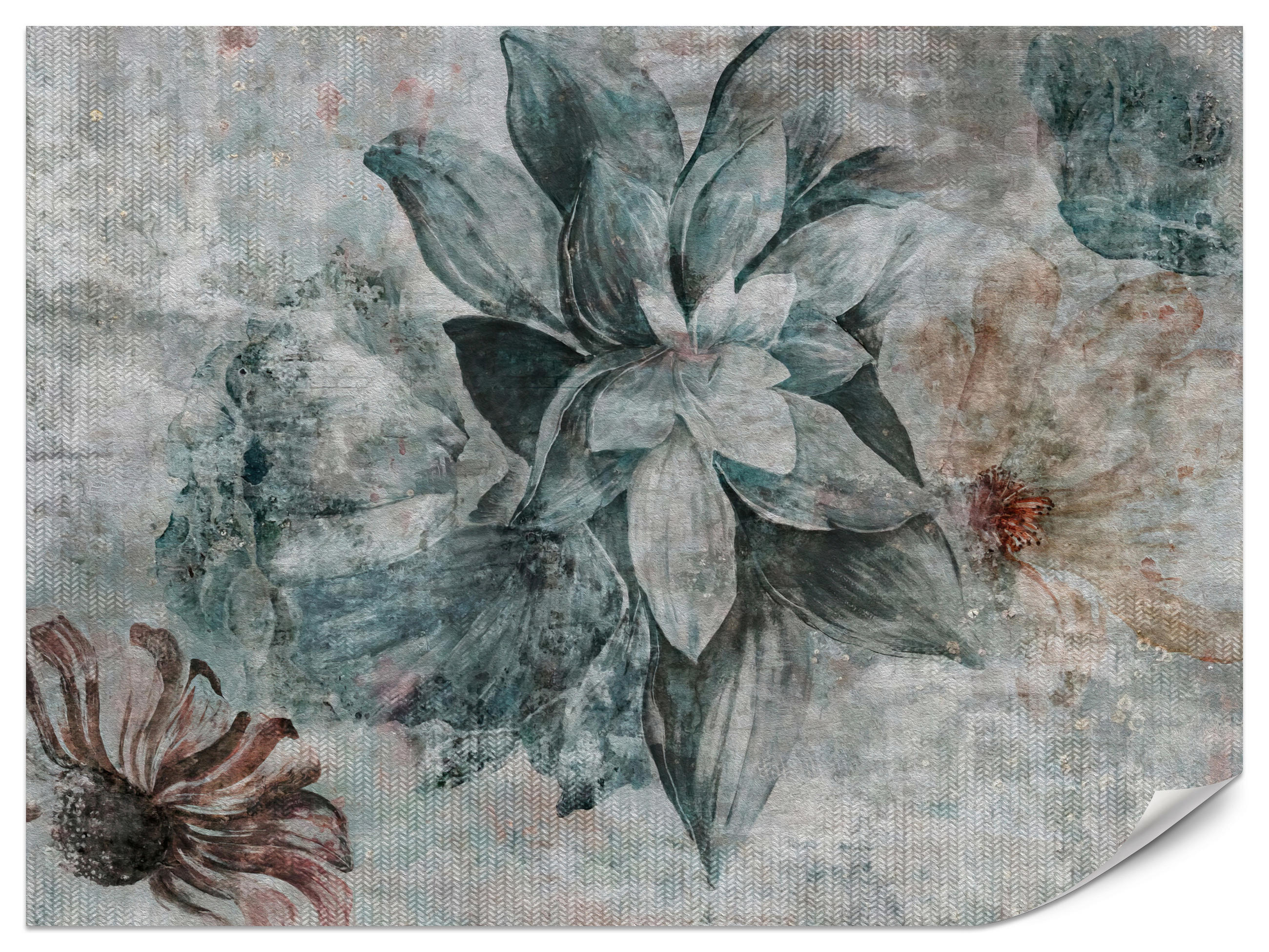 FOTOTAPETE für Schlafzimmer Aquarellblumen Beton Natur Pflanzen 200x140 - Grau, Papier (200/140cm) - Muralo