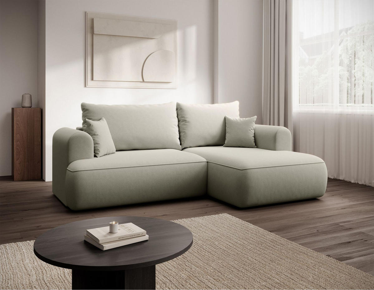 ECKSCHLAFSOFA Ovo Mini Hellbeige Easy-Clean-Samtbezug - Ecru/Schwarz, Kunststoff/Textil (156/238cm) - Selsey