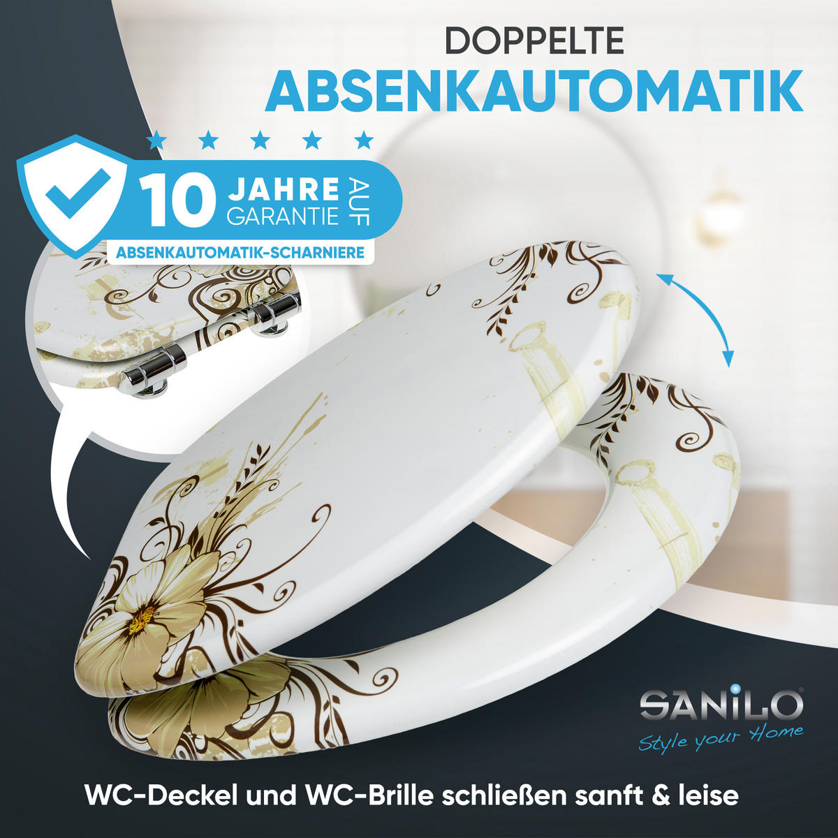 WC-SITZ mit Absenkautomatik Flower - Braun, Holzwerkstoff (38/6/47cm) - Sanilo
