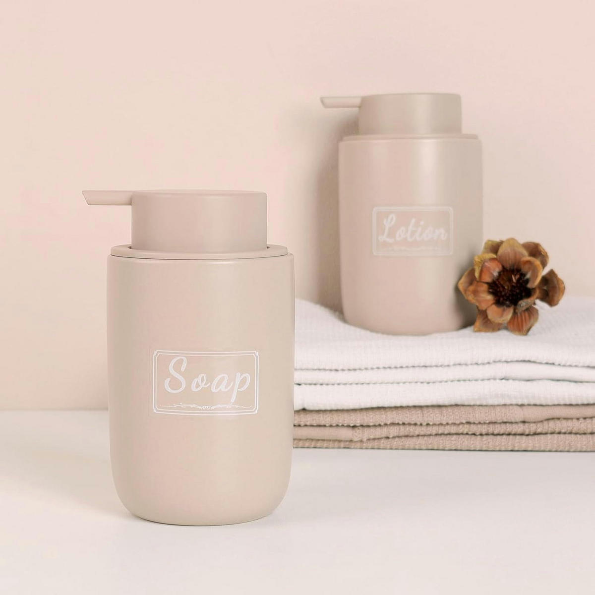 SEIFENSPENDER Keramik Khaki 350 ml - Beige, Keramik (8/14/8cm)