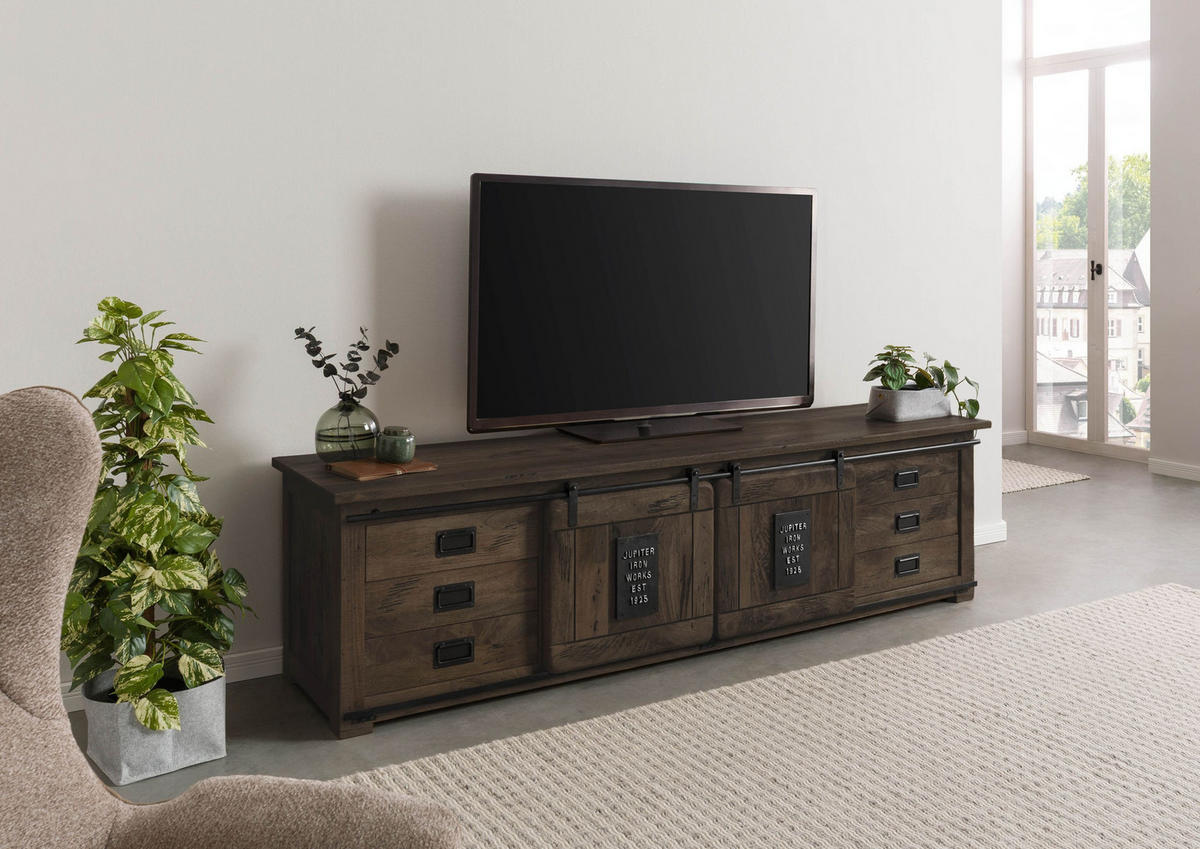 TV-BOARD Mango 220x55x60 grau lackiert RAILWAY #266 - Grau, Holz (220/60/55cm) - Massivmoebel24