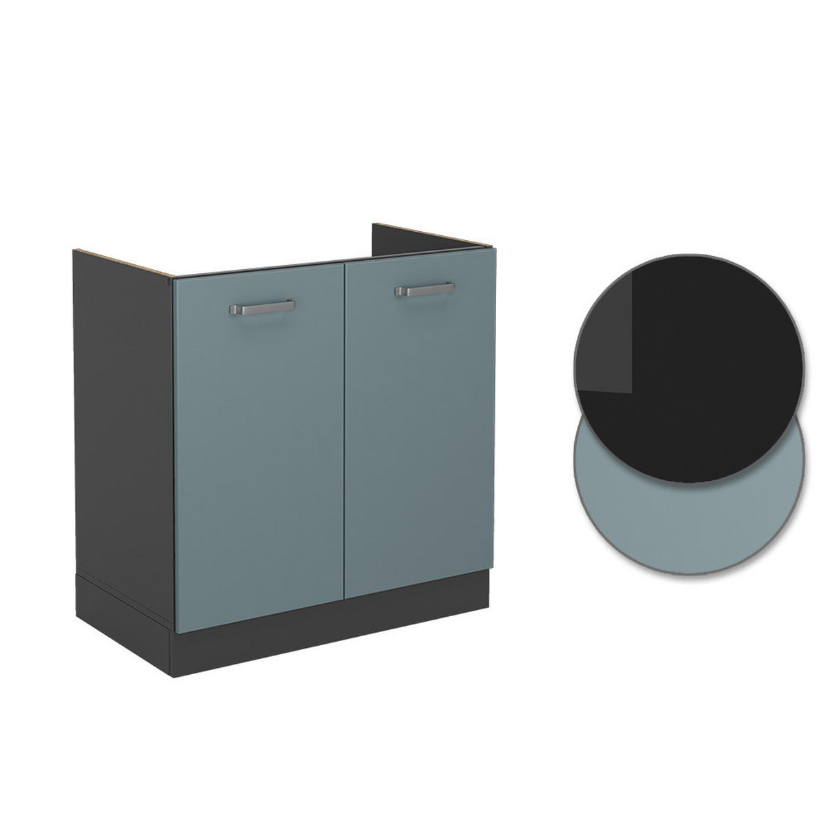 KÜCHENUNTERSCHRANK R-Line Blau-Grau 80 cm AP Marmor - Anthrazit/Blaugrau, Holzwerkstoff (80/81.6/60cm) - Vicco