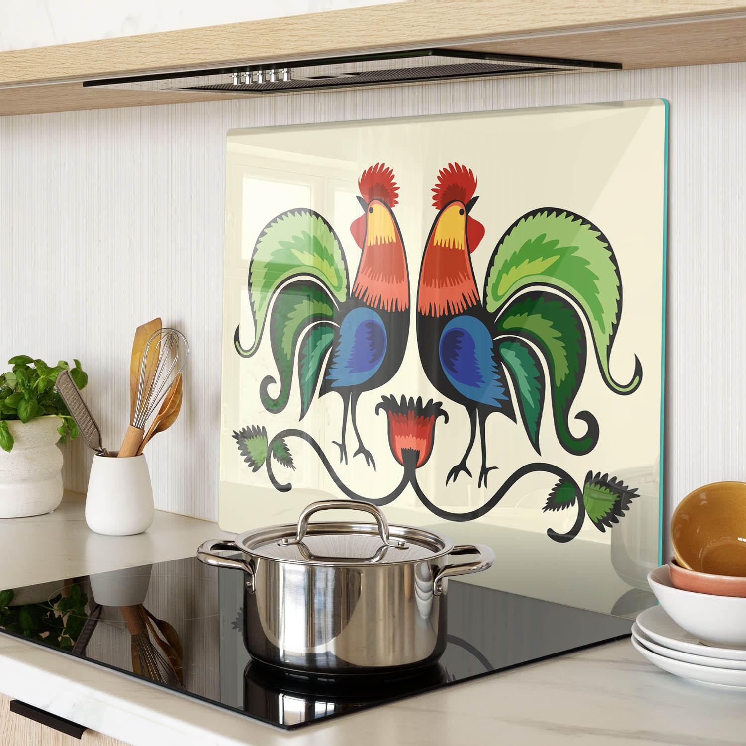 GLASPLATTE 60x52 cm Hahnenmuster - Multicolor, Glas (60/0.4/52cm) - TULUP
