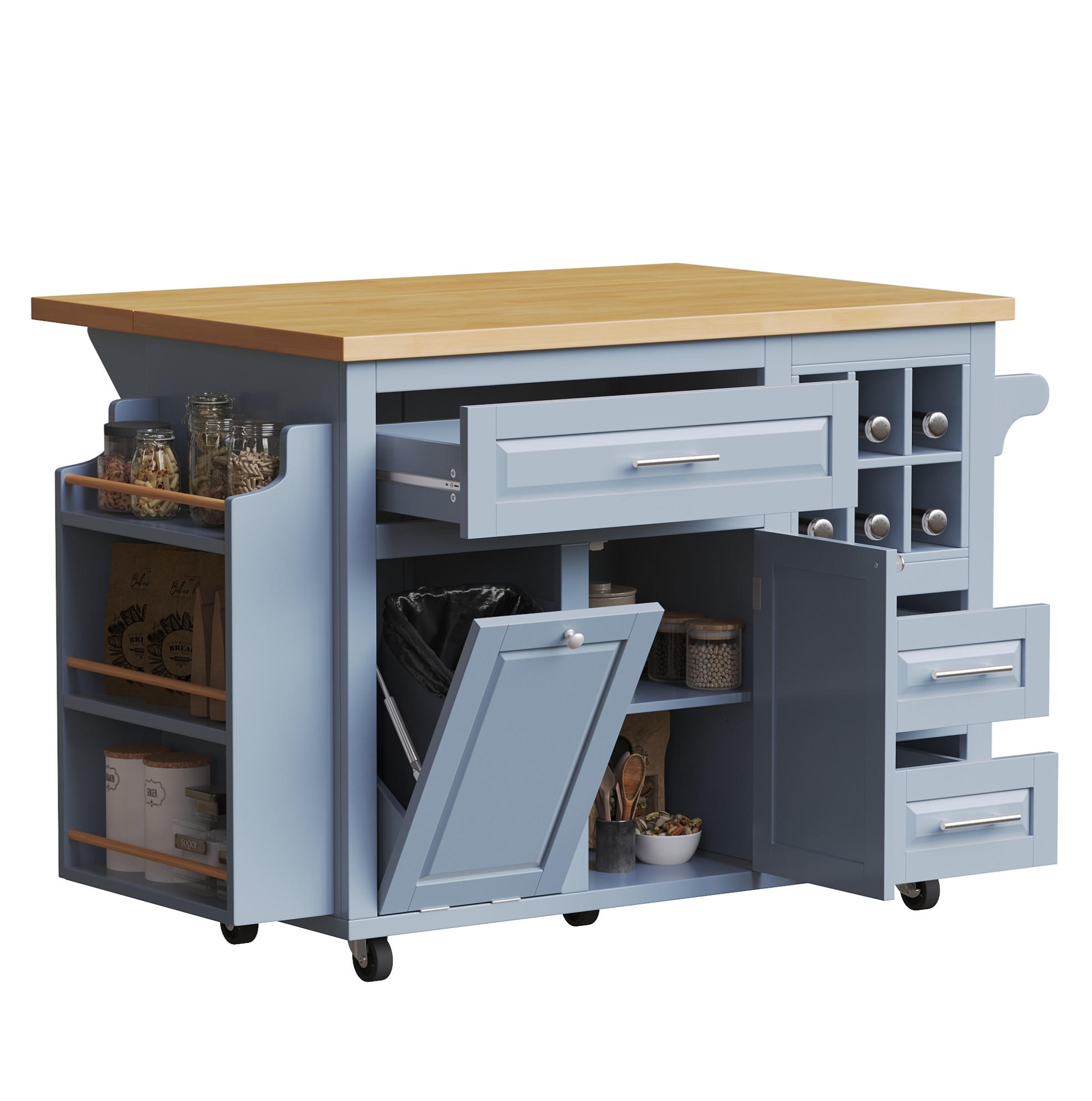 KÜCHENWAGEN mit klappbarer Arbeitsplatte 143 x 75 x 91 cm Blau - Blau, Holz (75/91/143cm) - Beauniv