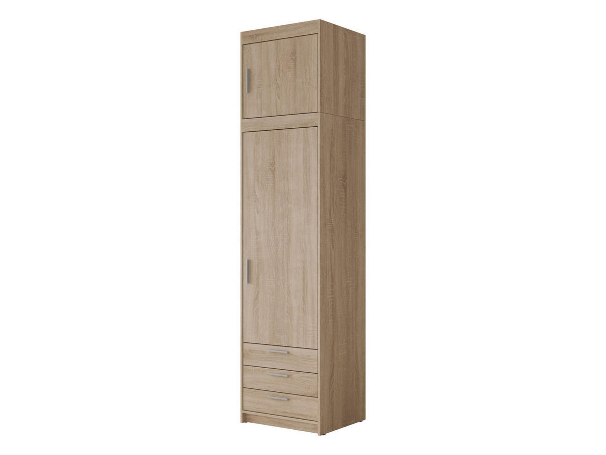 KLEIDERSCHRANK Elena 1D3S + Schrankaufsatz - Silberfarben/Sonoma Eiche, Holzwerkstoff/Kunststoff (60/246/53cm) - MIRJAN24